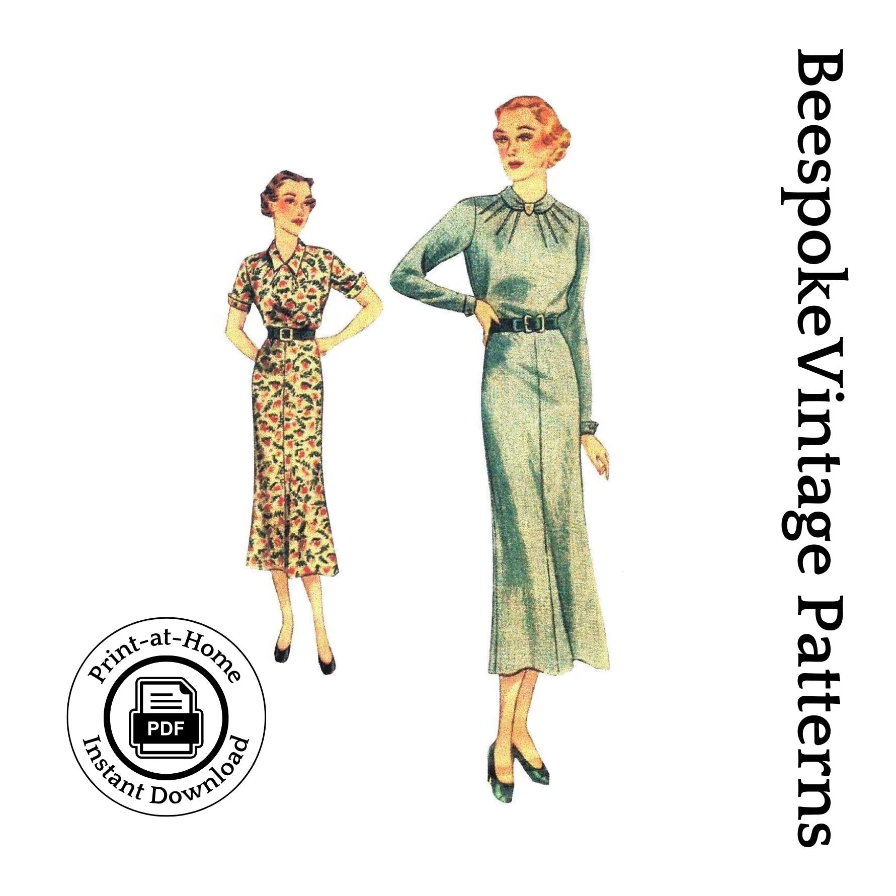 1930s Ladies Day Dress With Two Necklines - INSTANT DOWNLOAD - Reproduction 1936 Sewing Pattern #T8137 - 36 Inch Bust [PDF - PRINT AT HOME]