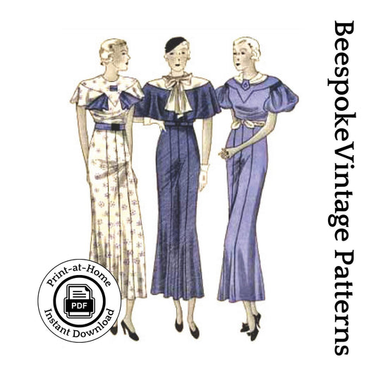 1930s Ladies Dress In Three Styles - INSTANT DOWNLOAD - 1933 Pattern #T1232 - 32 Inch Bust [PDF - PRINT AT HOME]