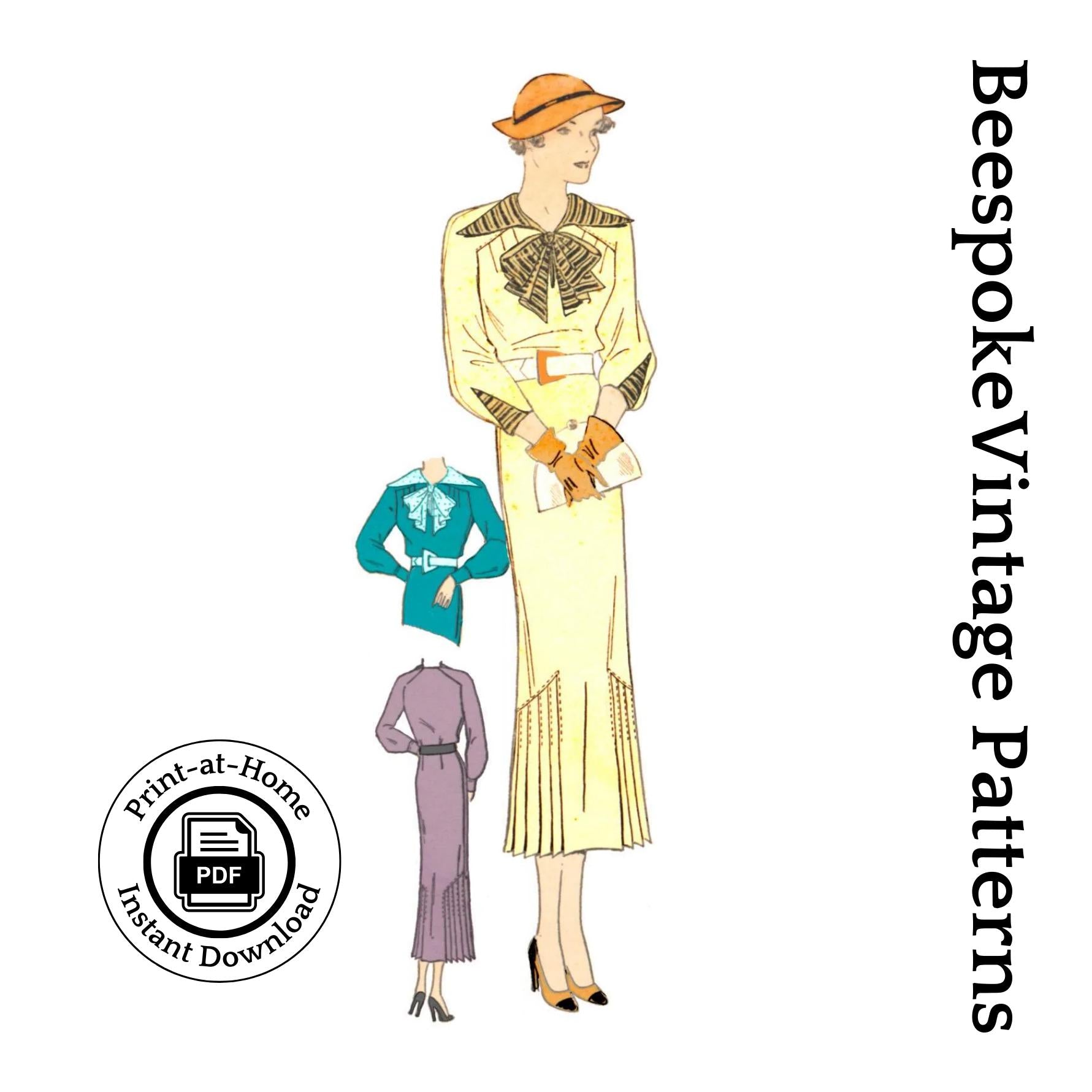 1930s Ladies Dress With Pleated Insets - INSTANT DOWNLOAD - Reproduction 1934 Sewing Pattern #T4496 - 34 Inch Bust [PDF - PRINT AT HOME]