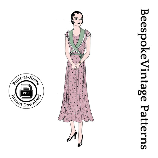 1930s Ladies Dress With Wrap Around Collar - INSTANT DOWNLOAD - Reproduction 1931 Sewing Pattern #T3867 - 38 Inch Bust [PDF - PRINT AT HOME]