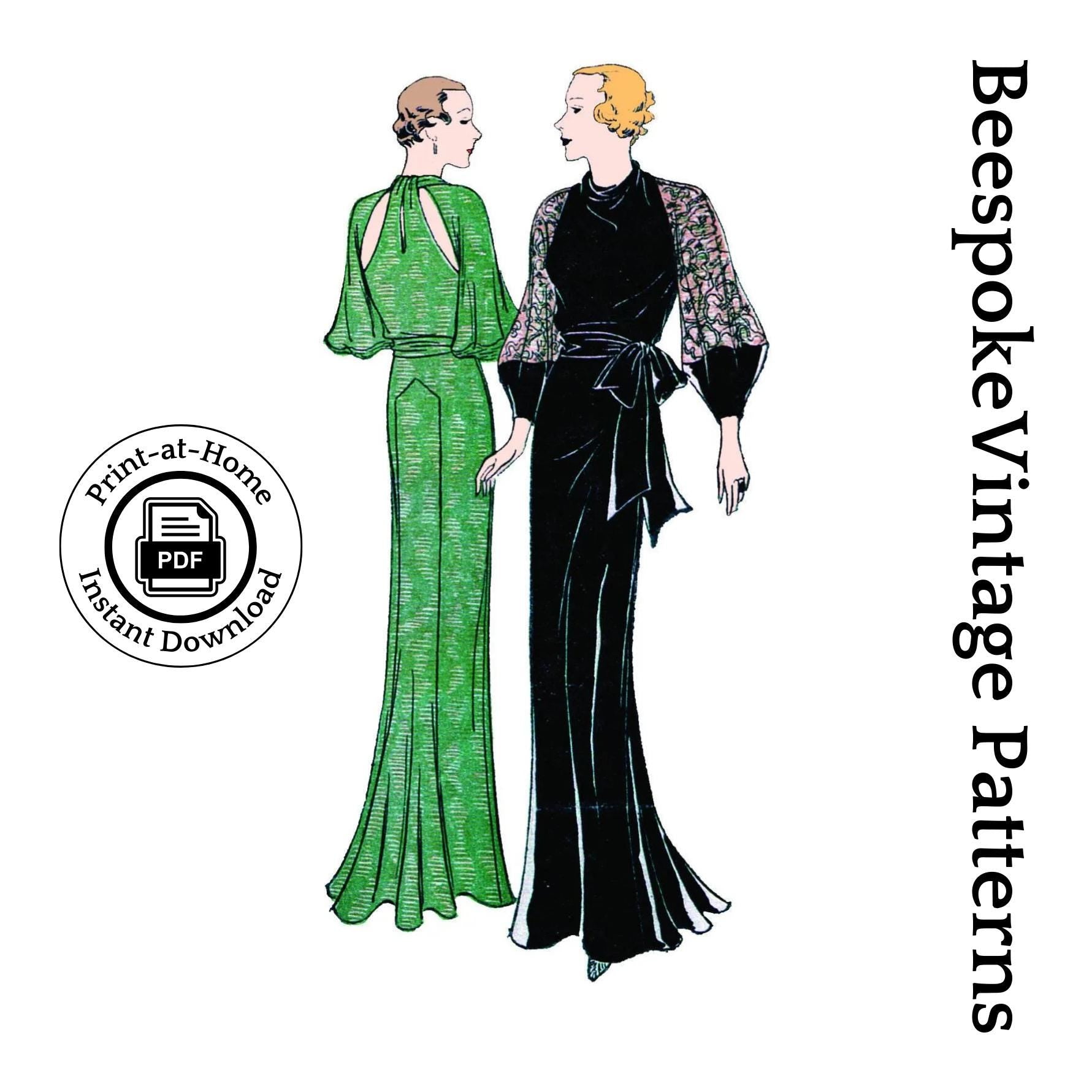 1930s Ladies Evening Gown With Slashed Back - INSTANT DOWNLOAD - Reproduction 1934 Sewing Pattern #T7363 - 38 Inch Bust [PDF - PRINT AT HOME]