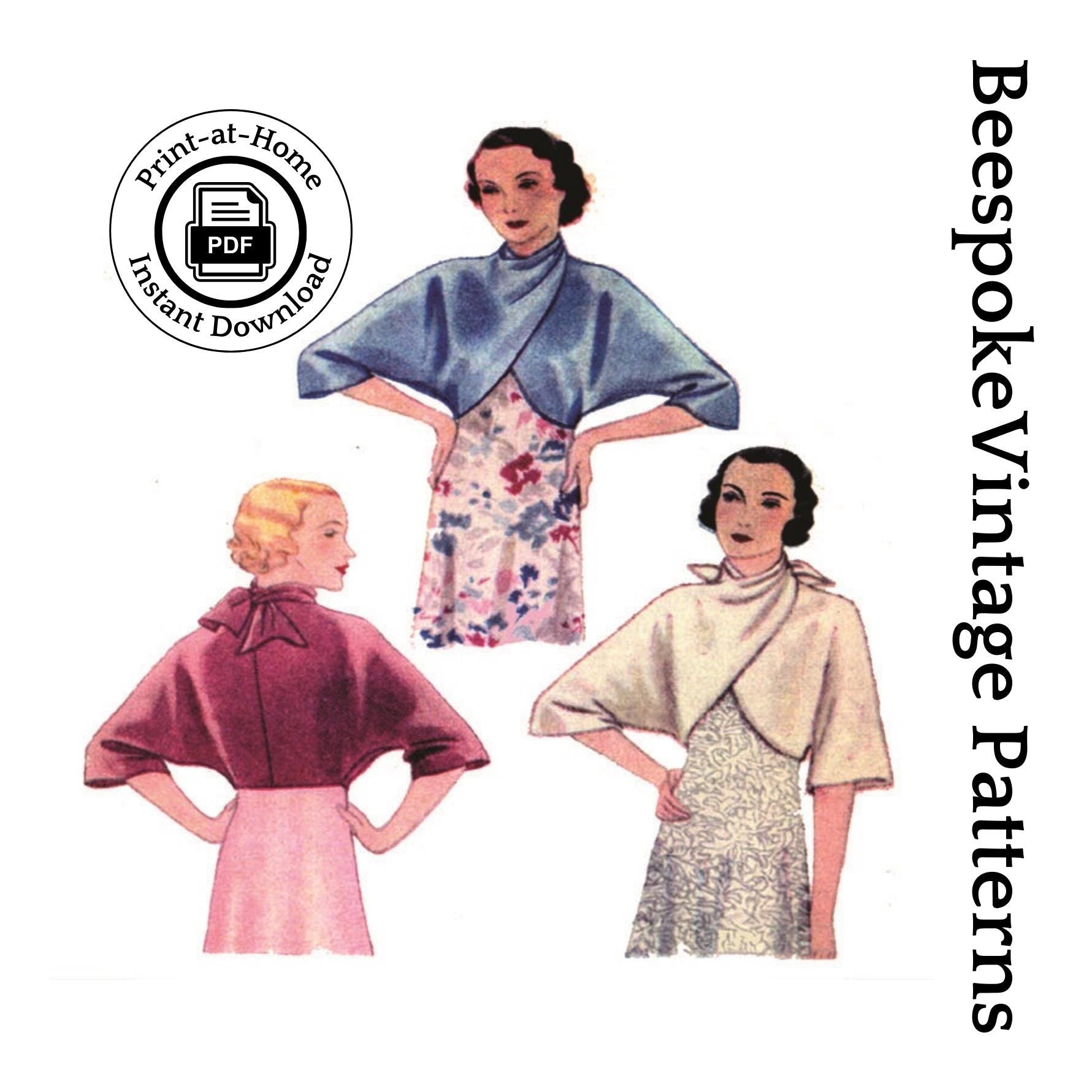 1930s Ladies Evening Wrap Coatee - INSTANT DOWNLOAD - Reproduction 1932 Sewing Pattern #T7144 - 32/34 Inch Bust [PDF - PRINT AT HOME]