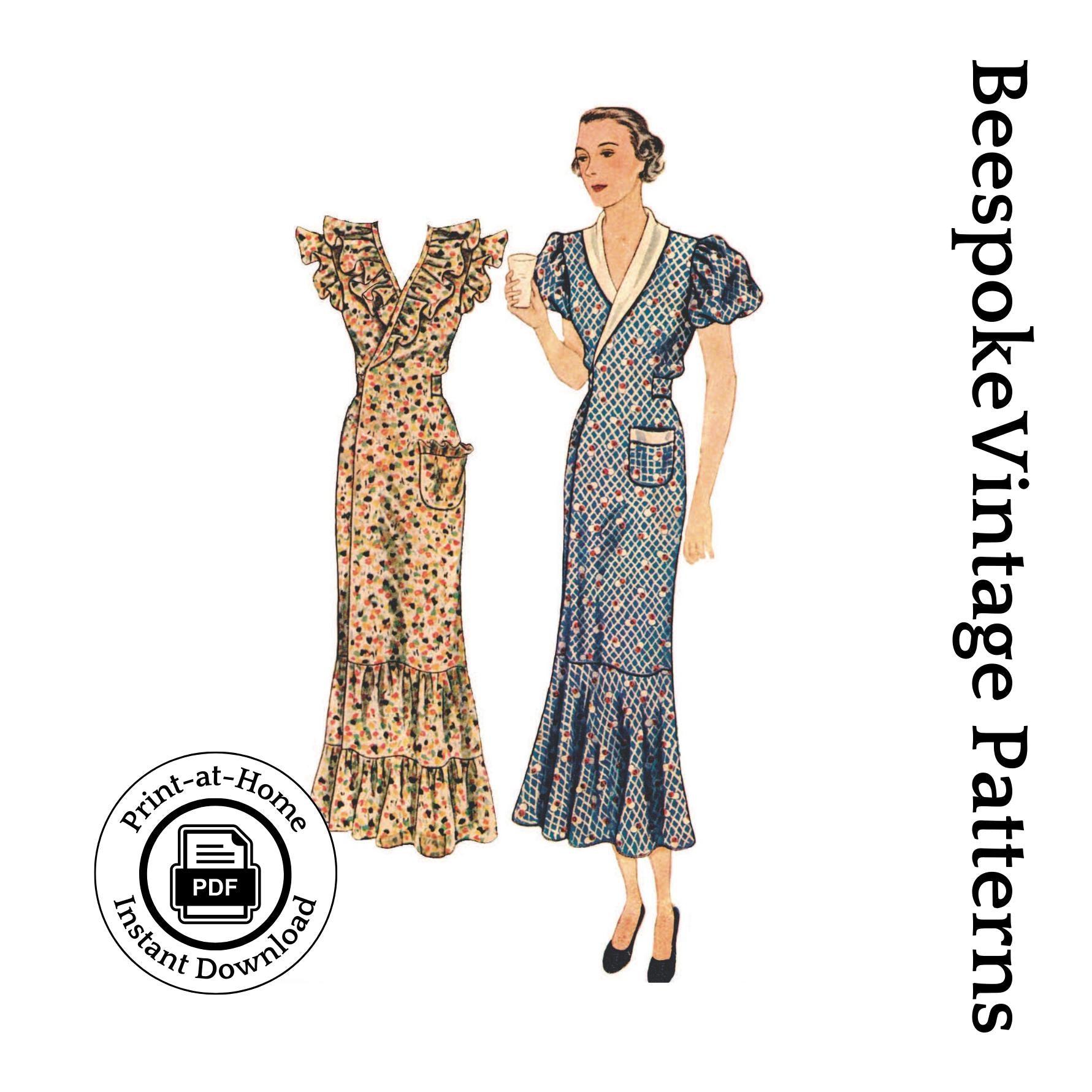 1930s Ladies Hooverette Day Dress - INSTANT DOWNLOAD - Reproduction 1935 Sewing Pattern #T1889 - 34 Inch Bust [PDF - PRINT AT HOME]