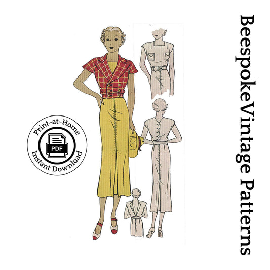 1930s Ladies Sports Dress With Jacket - INSTANT DOWNLOAD - Reproduction 1936 Sewing Pattern #T1390 - 34 Inch Bust [PDF - PRINT AT HOME]