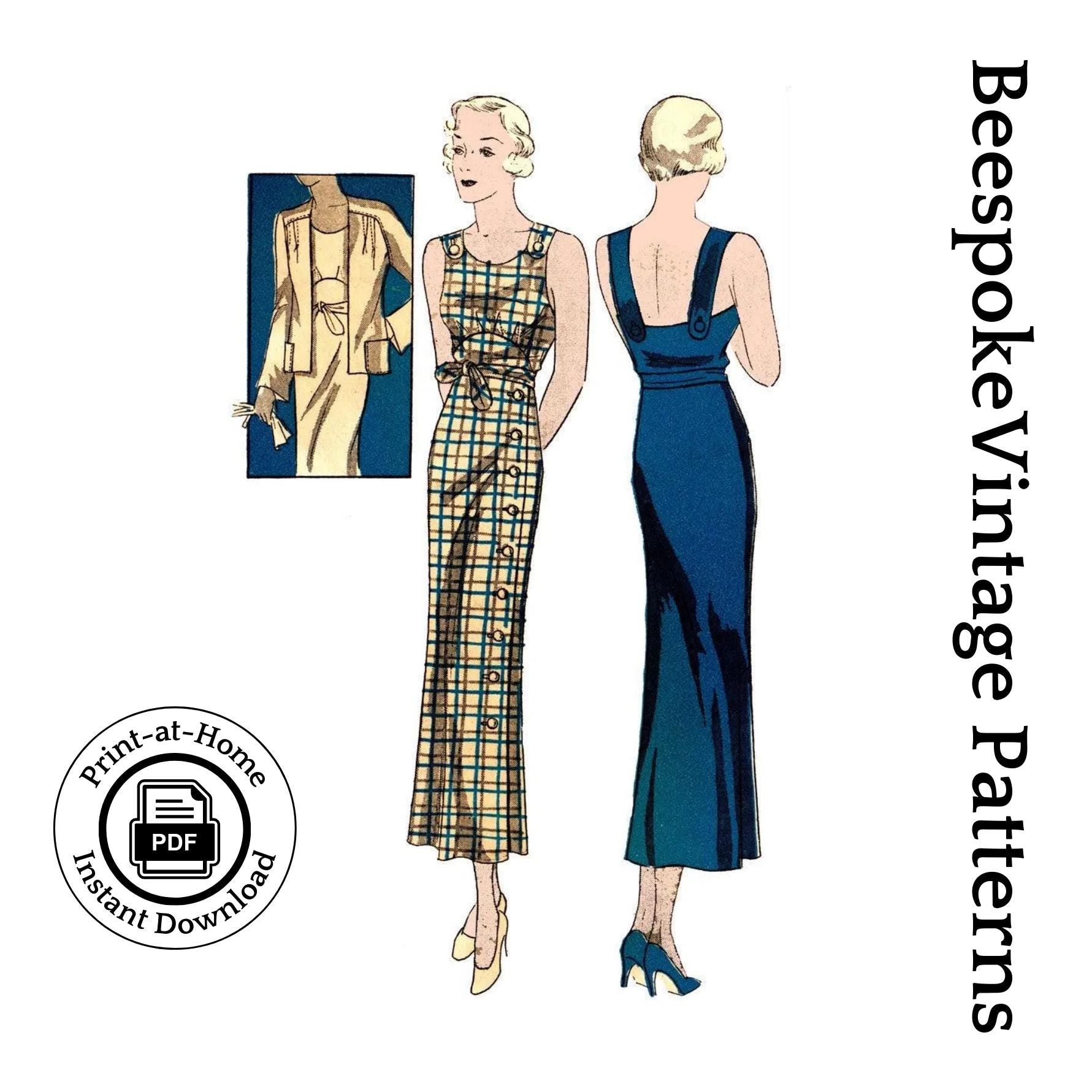 1930s Ladies Sun Dress With Jacket - INSTANT DOWNLOAD - Reproduction 1934 Sewing Pattern #T0896 - 34 Inch Bust [PDF - PRINT AT HOME]