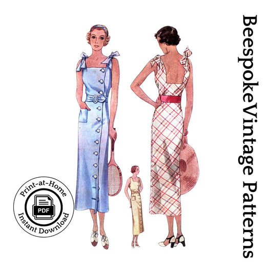 1930s Ladies Sun Dress With Shoulder Ties - INSTANT DOWNLOAD - Reproduction 1934 Sewing Pattern #T7746 - 34 Inch Bust [PDF - PRINT AT HOME]