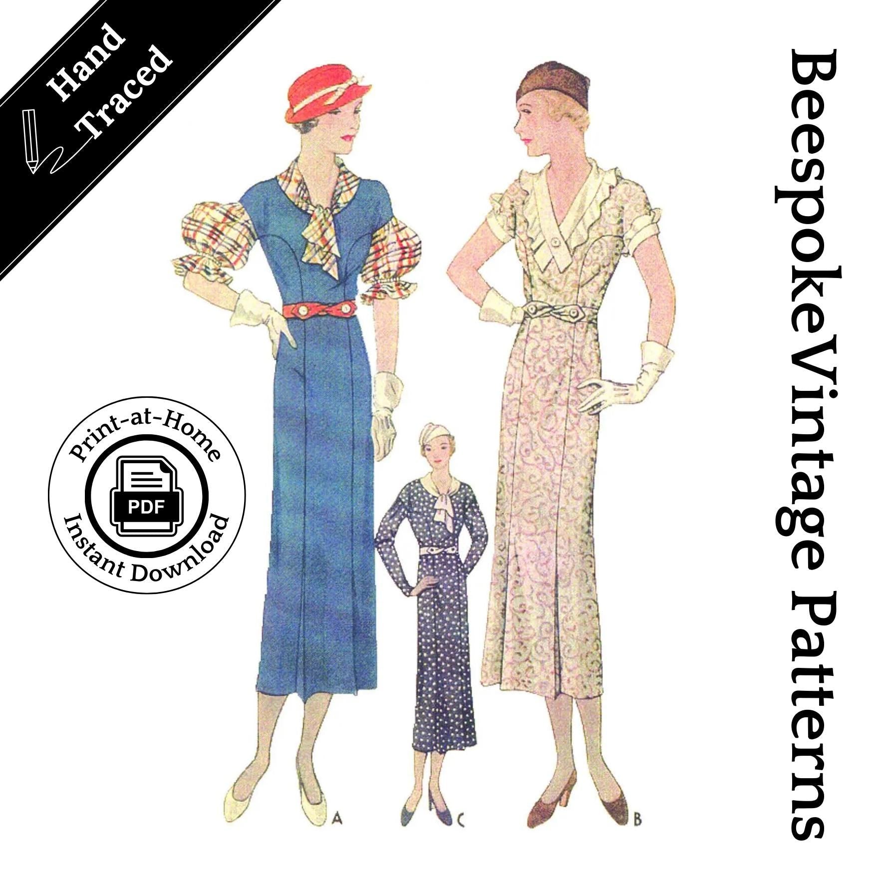 1930s Ladies' and Misses' Dress - Bust 34" - vintage sz 16 - Pattern #7451-34 [PDF - PRINT AT HOME]