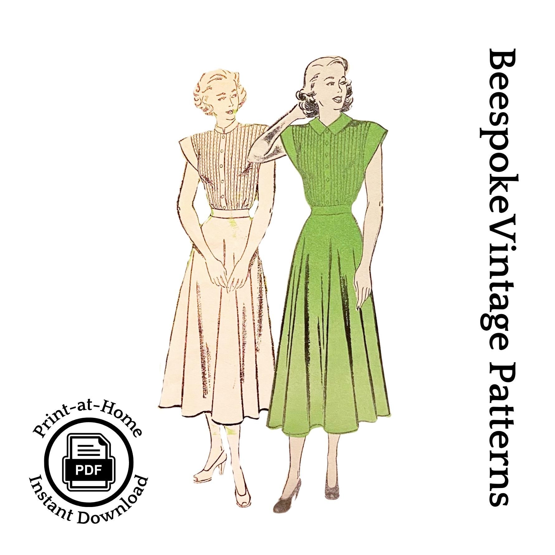 1950s Tucked bodice Dress with two collars - Bust 32" Pattern #f284 [PDF - PRINT AT HOME]