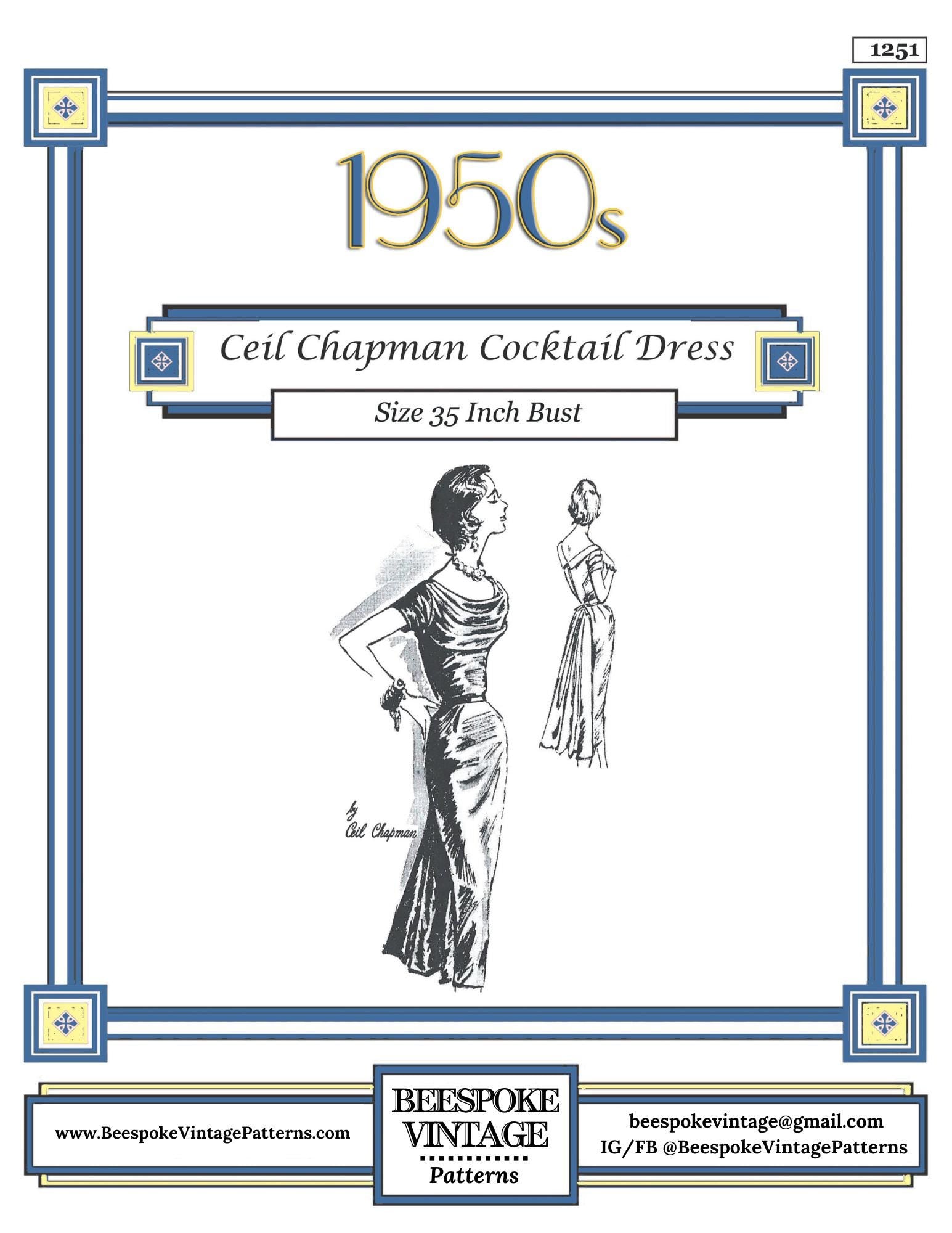 1950s Ladies Ceil Chapman Formal Dress - Reproduction 1958 Sewing Pattern #F1251 - 35 Inch Bust