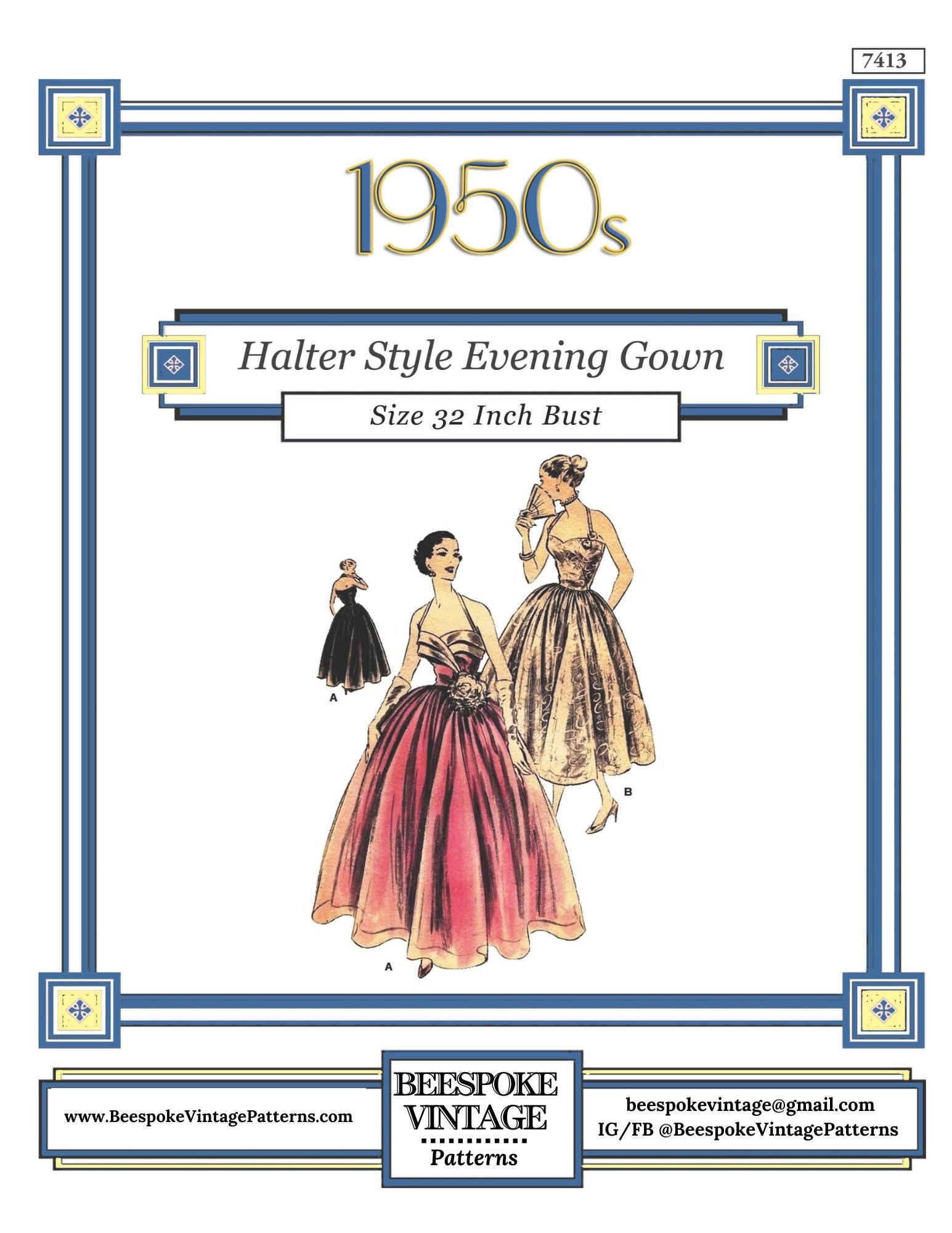 1950s Ladies Formal Dress or Gown - Reproduction 1951 Sewing Pattern #F7413 - 32 Inch Bust