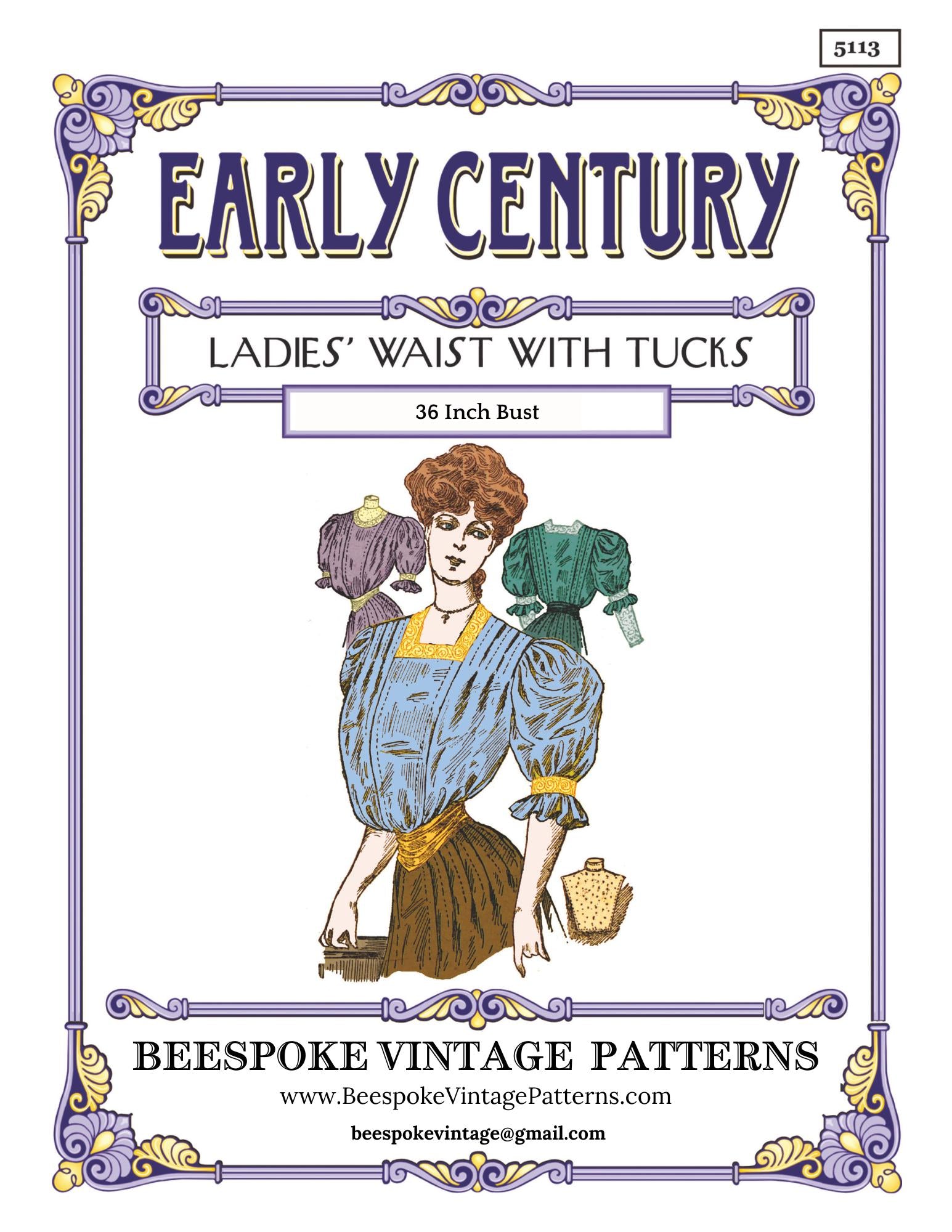 1890s Blouse With Separate Chemisette - INSTANT DOWNLOAD - Reproduction 1898 Sewing Pattern #E5113 - 36 Inch Bust [PDF - PRINT AT HOME]