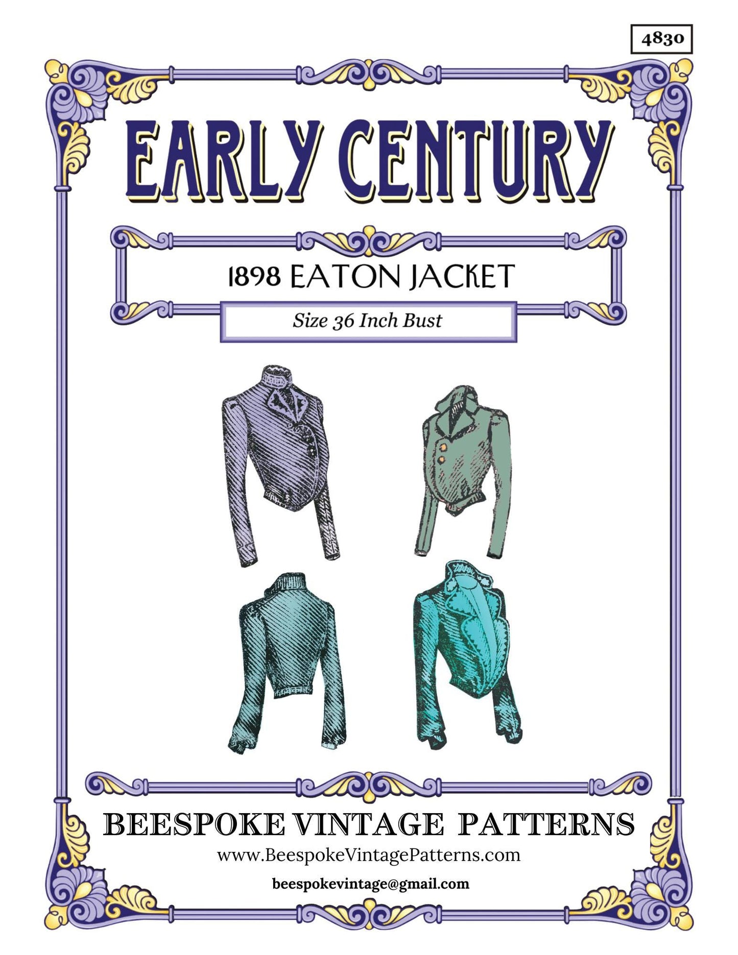 1890s Ladies Victorian Era Eaton Jacket - INSTANT DOWNLOAD - Reproduction 1898 Sewing Pattern #E4830 - 36 Inch Bust [PDF - PRINT AT HOME]