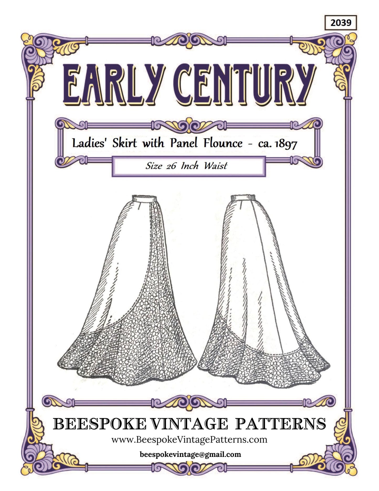 1897 Ladies Skirt with Panel Flounce - INSTANT DOWNLOAD - Victorian Pattern #E2039 - 26 Inch Waist [PDF - PRINT AT HOME]