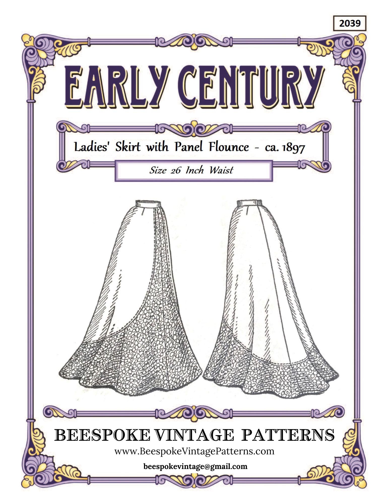 1897 Ladies Skirt with Panel Flounce - INSTANT DOWNLOAD - Victorian Pattern #E2039 - 26 Inch Waist [PDF - PRINT AT HOME]
