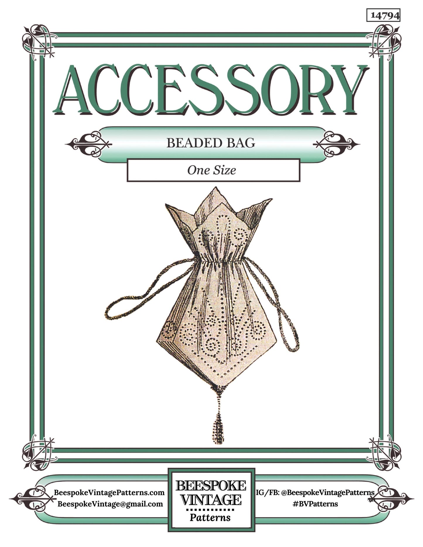1912 Beaded Drawstring Handbag - INSTANT DOWNLOAD - Pattern #A14794 - Edwardian Era Reticule [PDF - PRINT AT HOME]