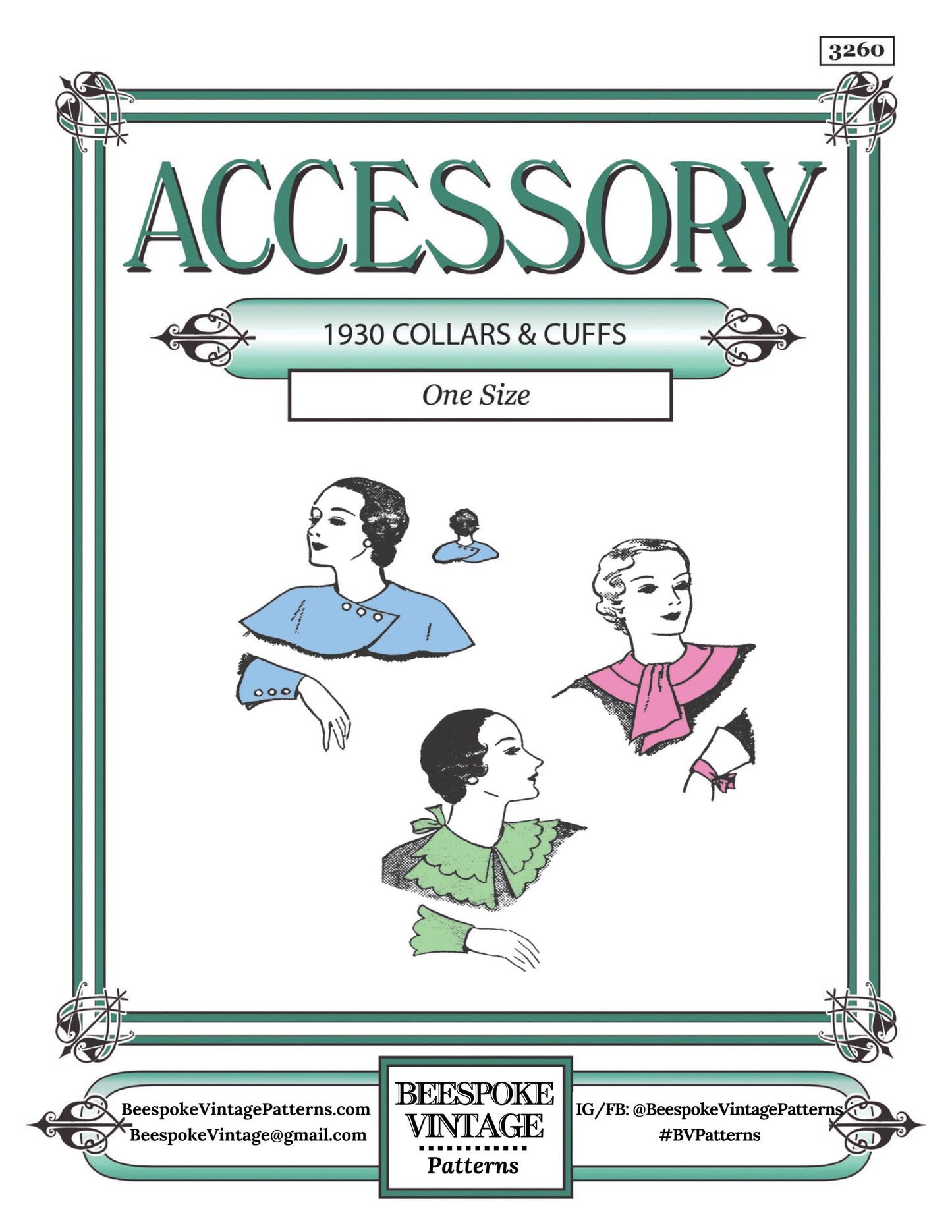 1930s Ladies Cuffs And Collars Accessories Pattern - INSTANT DOWNLOAD - Reproduction 1935 Sewing Pattern #A3260 [PDF - PRINT AT HOME]