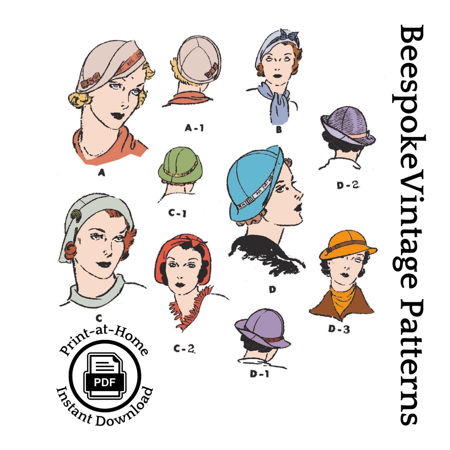 1930s Ladies Hats In Several Styles - Reproduction 1934 Sewing Pattern #H5685 [PDF - PRINT AT HOME]