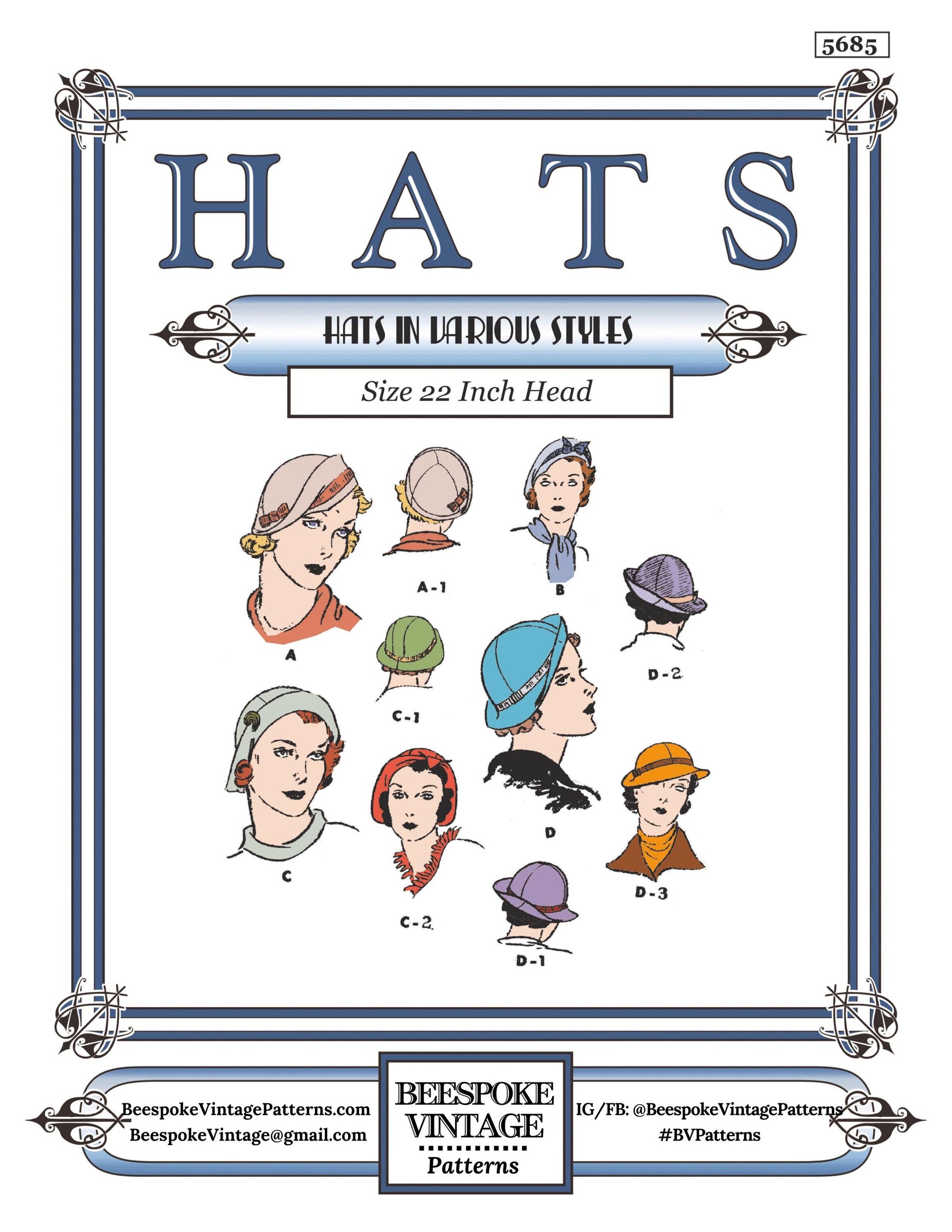 1930s Ladies Hats In Several Styles - Reproduction 1934 Sewing Pattern #H5685 [PDF - PRINT AT HOME]