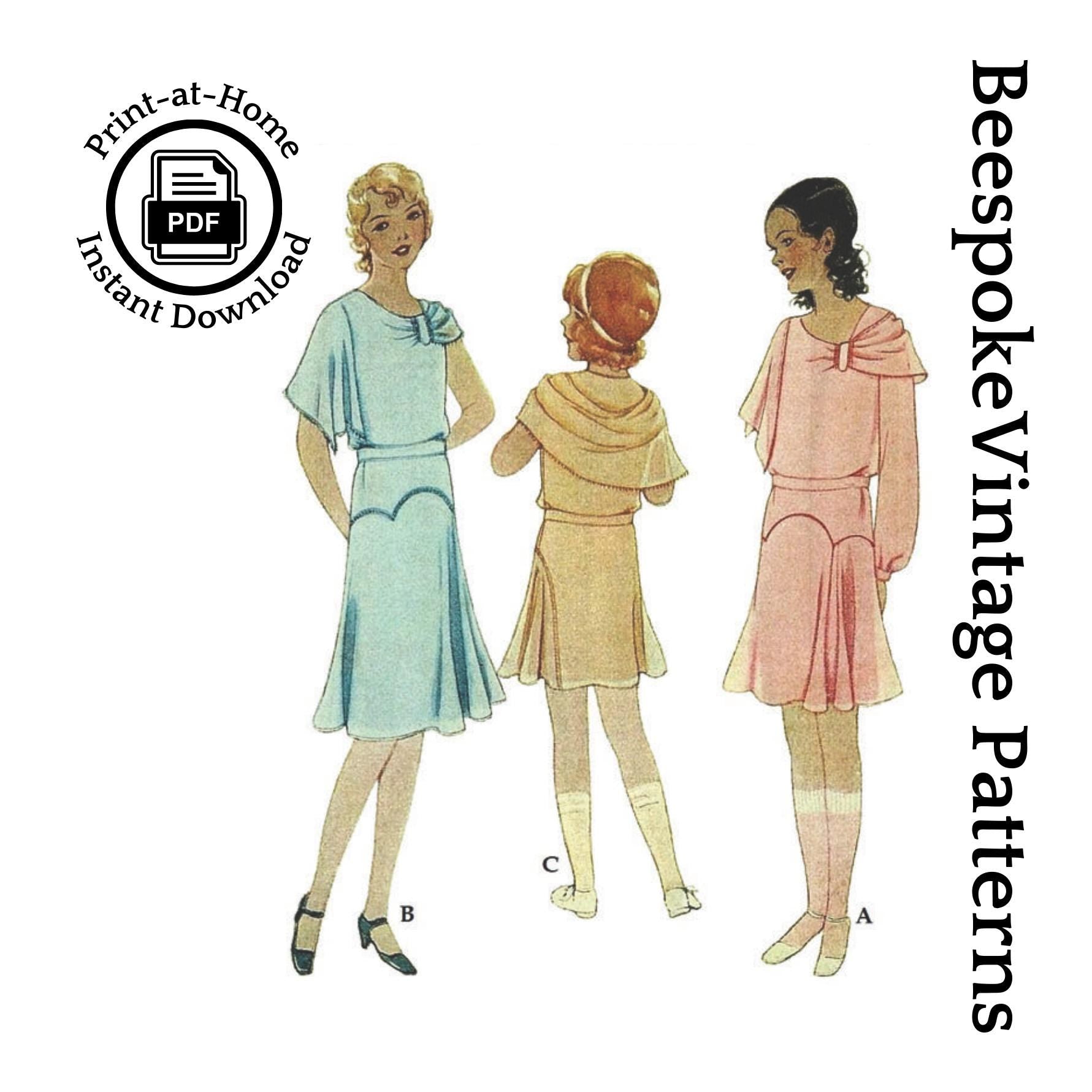1930s Girl's Dress With Shoulder Drape - INSTANT DOWNLOAD - Pattern #C6290 -Size 8 - 26 Inch Chest - PDF - Print at Home