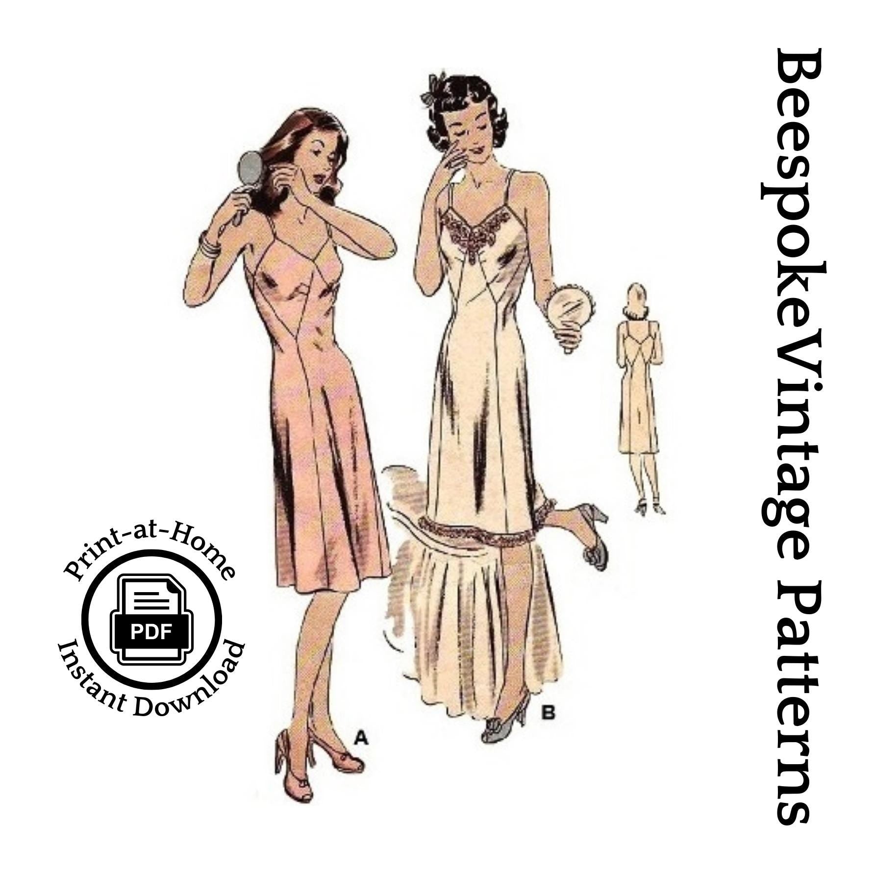 1940s Ladies Slip with Optional Lace - INSTANT DOWNLOAD - Pattern #F9585 - 32 Inch Bust [PDF - PRINT AT HOME]