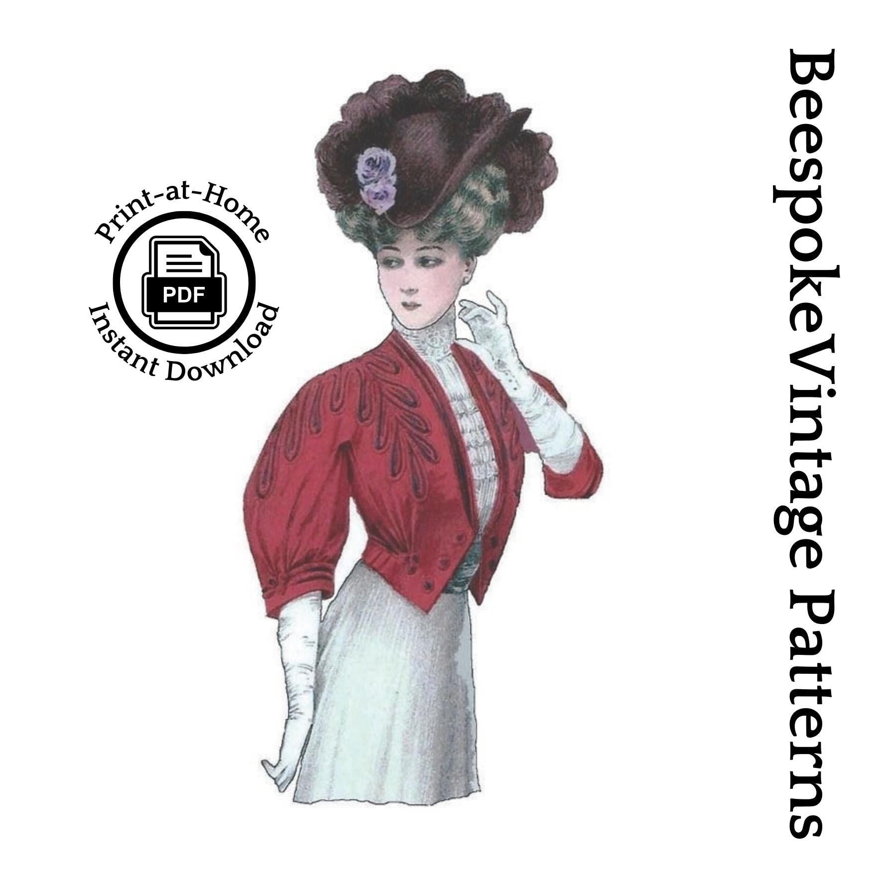 1900's Ladies Bolero Jacket - INSTANT DOWNLOAD - 1909 Pattern #E5892 - 32/34 Inch Bust [PDF - PRINT AT HOME]