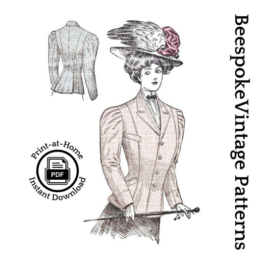 1900s Ladies Single Breasted Sport Jacket - INSTANT DOWNLOAD - Reproduction 1909 Sewing Pattern #E2004 - 42 Inch Bust [PDF - PRINT AT HOME]