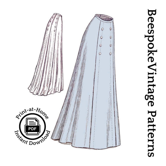 1909 Ladies Five Gore Skirt In Sweep or Round Length - INSTANT DOWNLOAD - Edwardian Pattern #E2704 - 28 Inch Waist - PDF