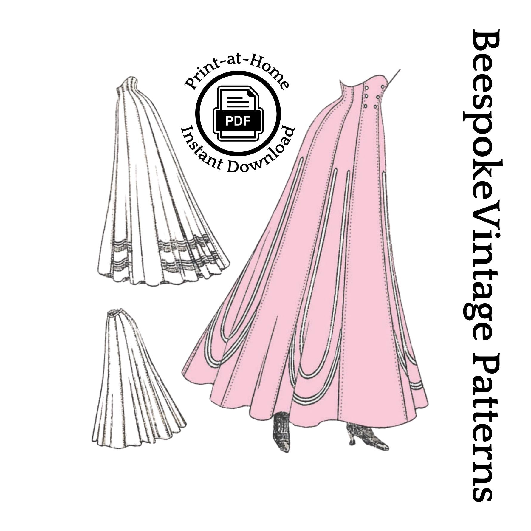 1910 Ladies Eleven-Gored Skirt - Edwardian Skirt - INSTANT DOWNLOAD PDF - Pattern #E1845 - 26 Inch Waist - Print At Home