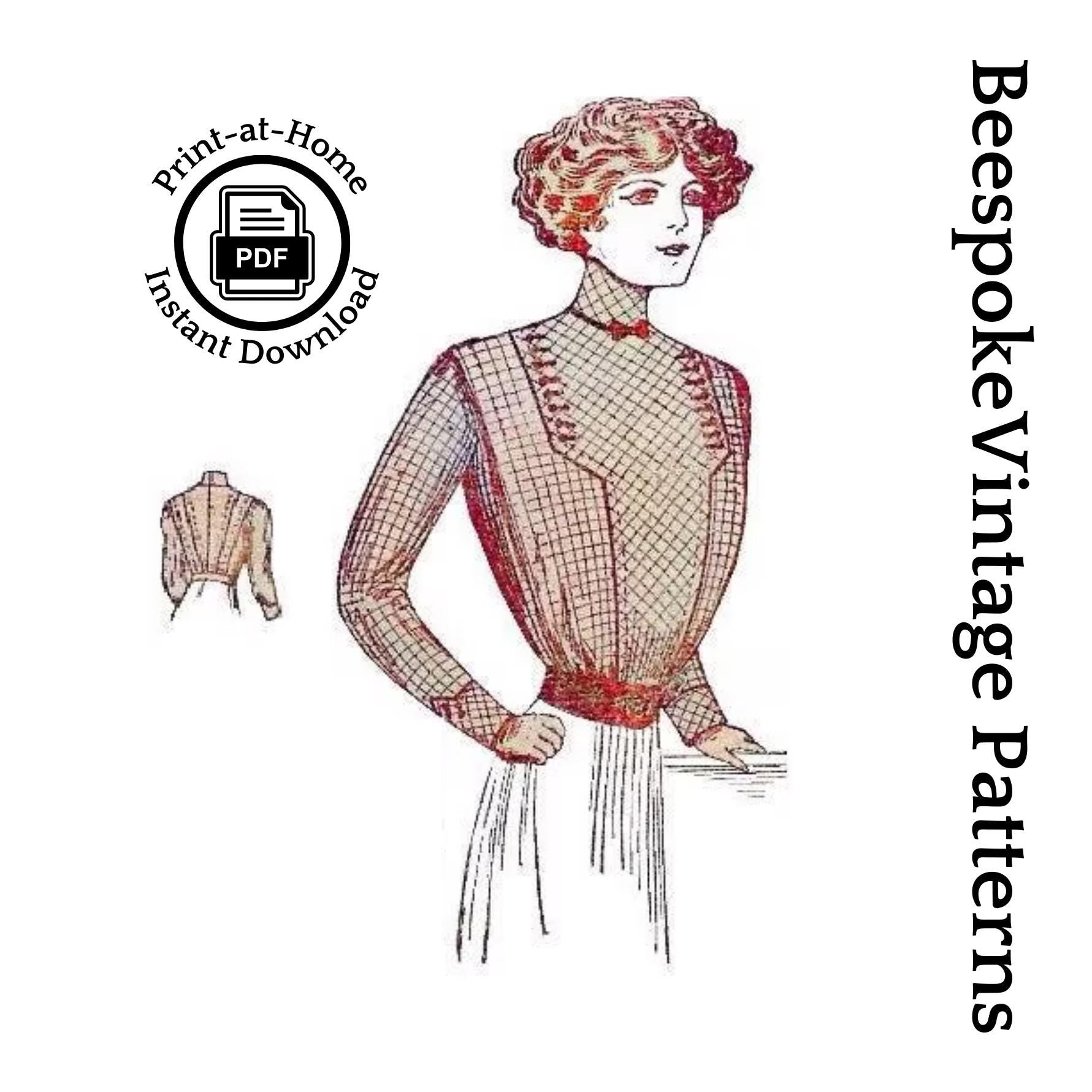 1910 Ladies Waist With Optional Lining - INSTANT DOWNLOAD - Pattern #E6823 - 38 Inch Bust [PDF - PRINT AT HOME]