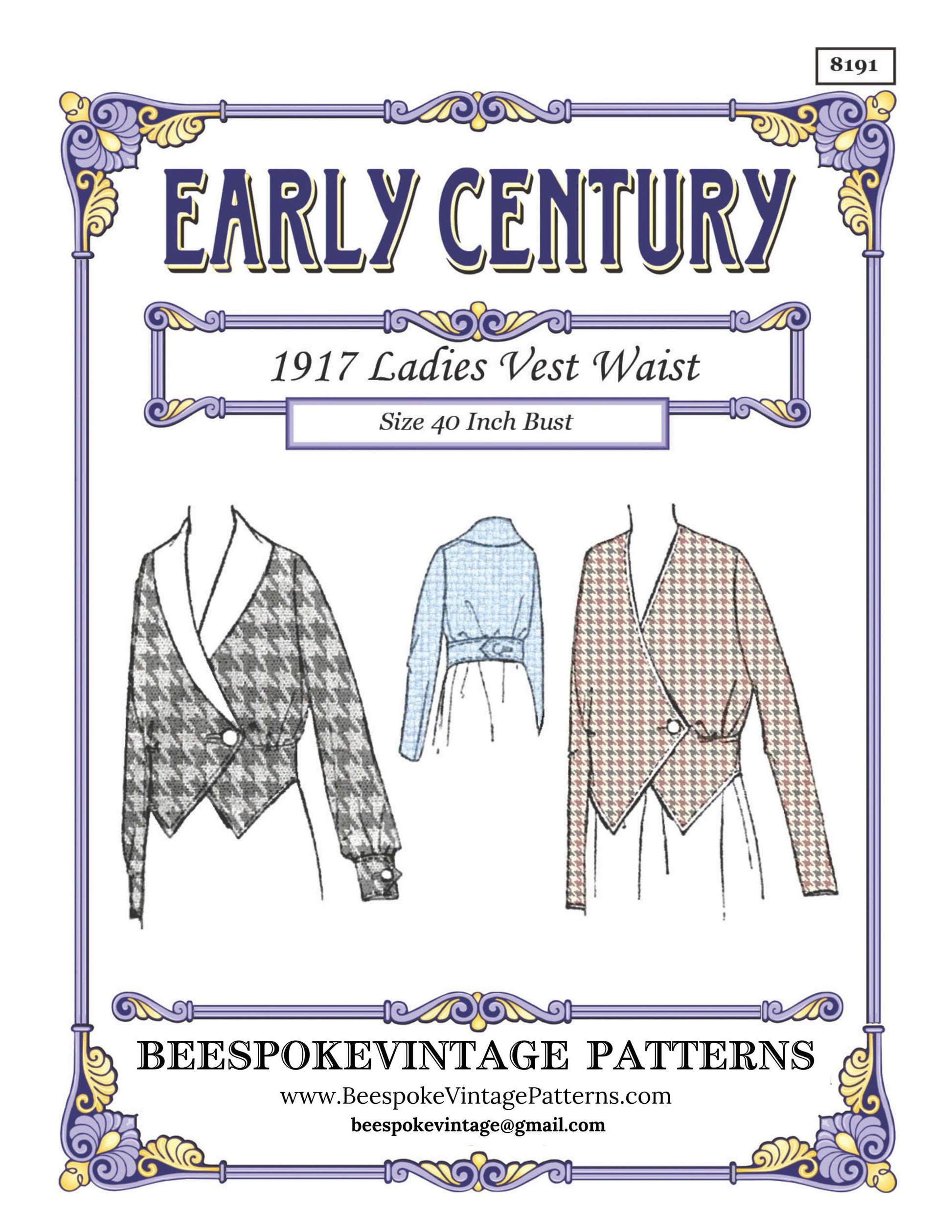 1910s Ladies Vest Waist With Belt in One - Instant Download - Reproduction 1914-17 Sewing Pattern #E8191 - 40 Inch Bust[PDF - PRINT AT HOME]