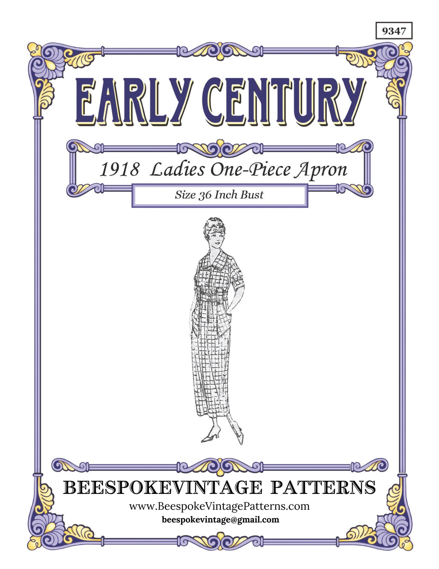 1918 One Piece Slip On Apron Dress - INSTANT DOWNLOAD - Pattern #E9347 - 36 Inch Bust [PDF - PRINT AT HOME]
