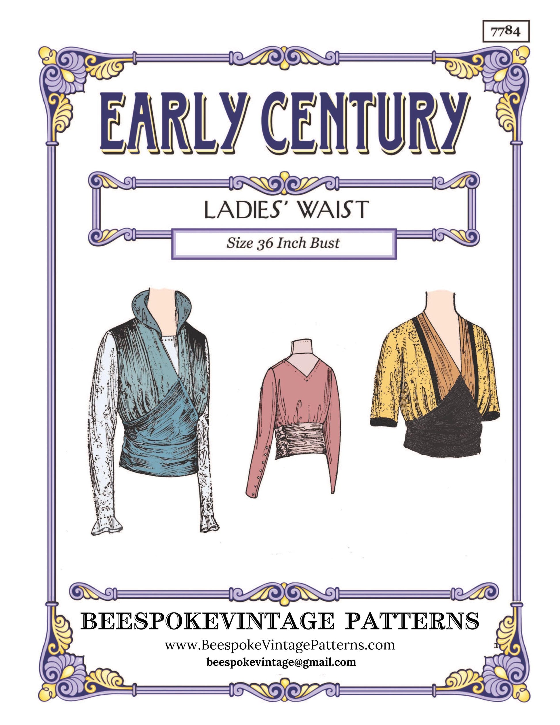 1912 Ladies Waist in Three Styles - INSTANT DOWNLOAD - Pattern #E7784 - 36 Inch Bust [PDF - PRINT AT HOME]