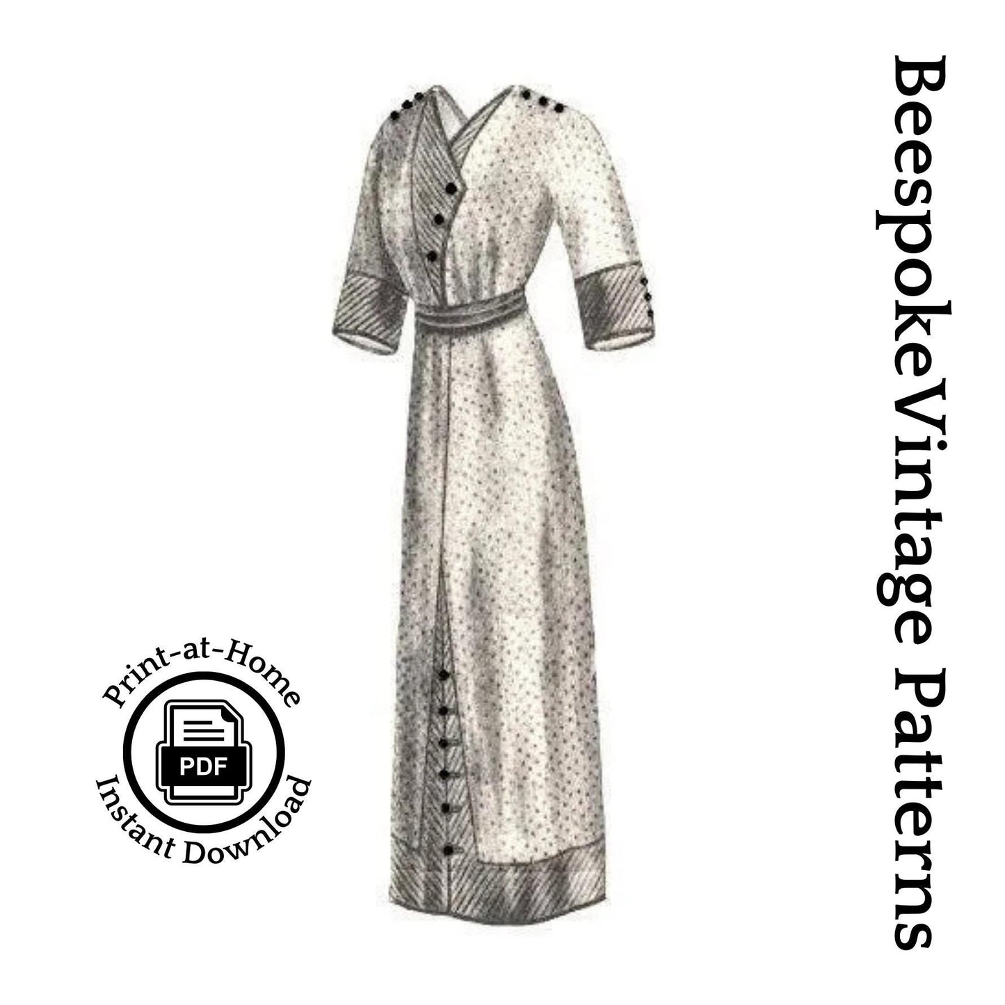 1912 Ladies House Dress - INSTANT DOWNLOAD - Over-Dress Wrapper - Pattern #E4018 - 34 Inch Bust [PDF - PRINT AT HOME]