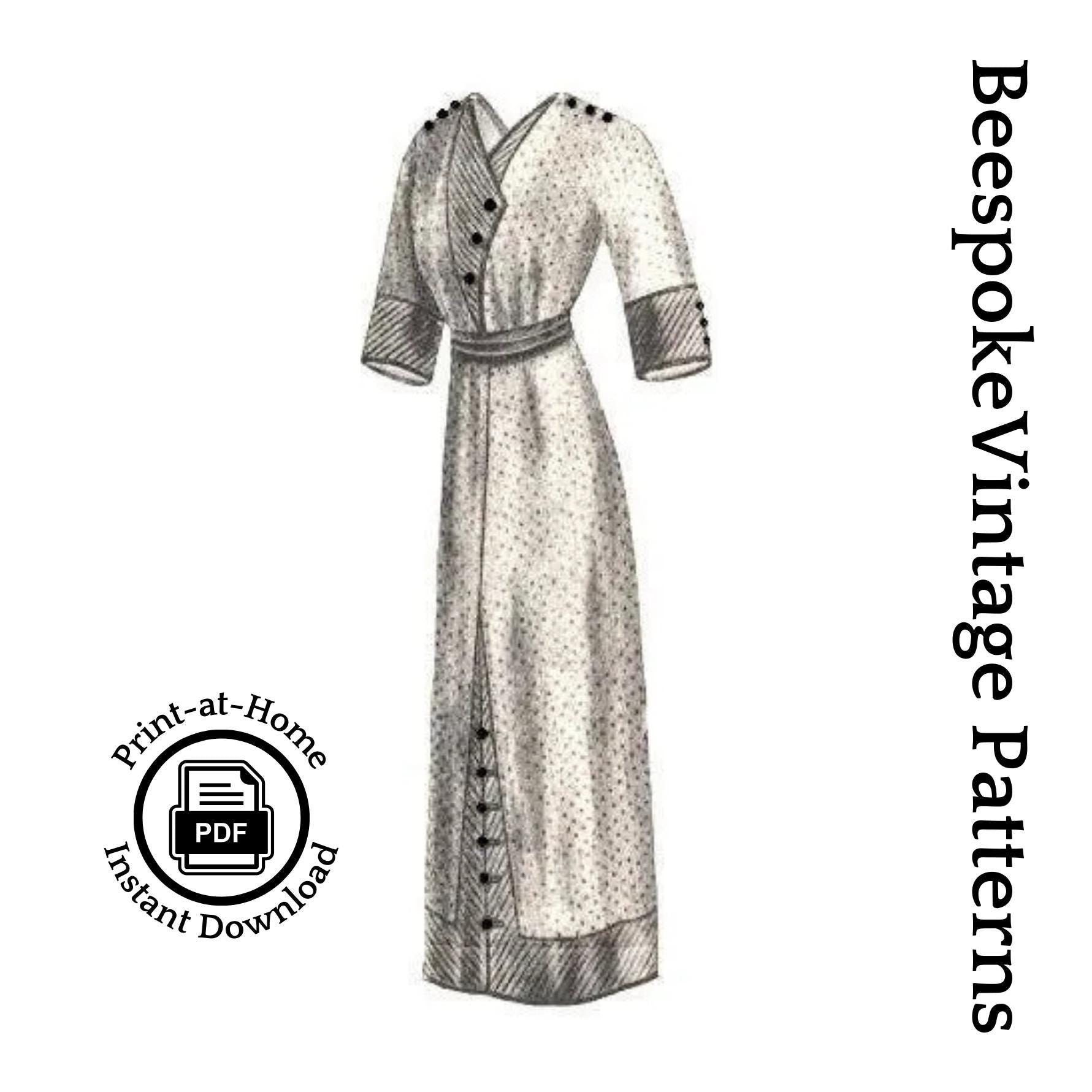 1912 Ladies House Dress - INSTANT DOWNLOAD - Over-Dress Wrapper - Pattern #E4018 - 34 Inch Bust [PDF - PRINT AT HOME]