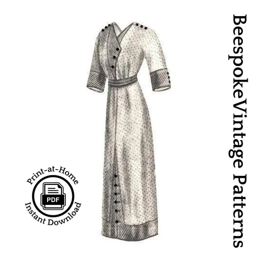 1912 Ladies House Dress - INSTANT DOWNLOAD - Over-Dress Wrapper - Pattern #E4018 - 34 Inch Bust [PDF - PRINT AT HOME]