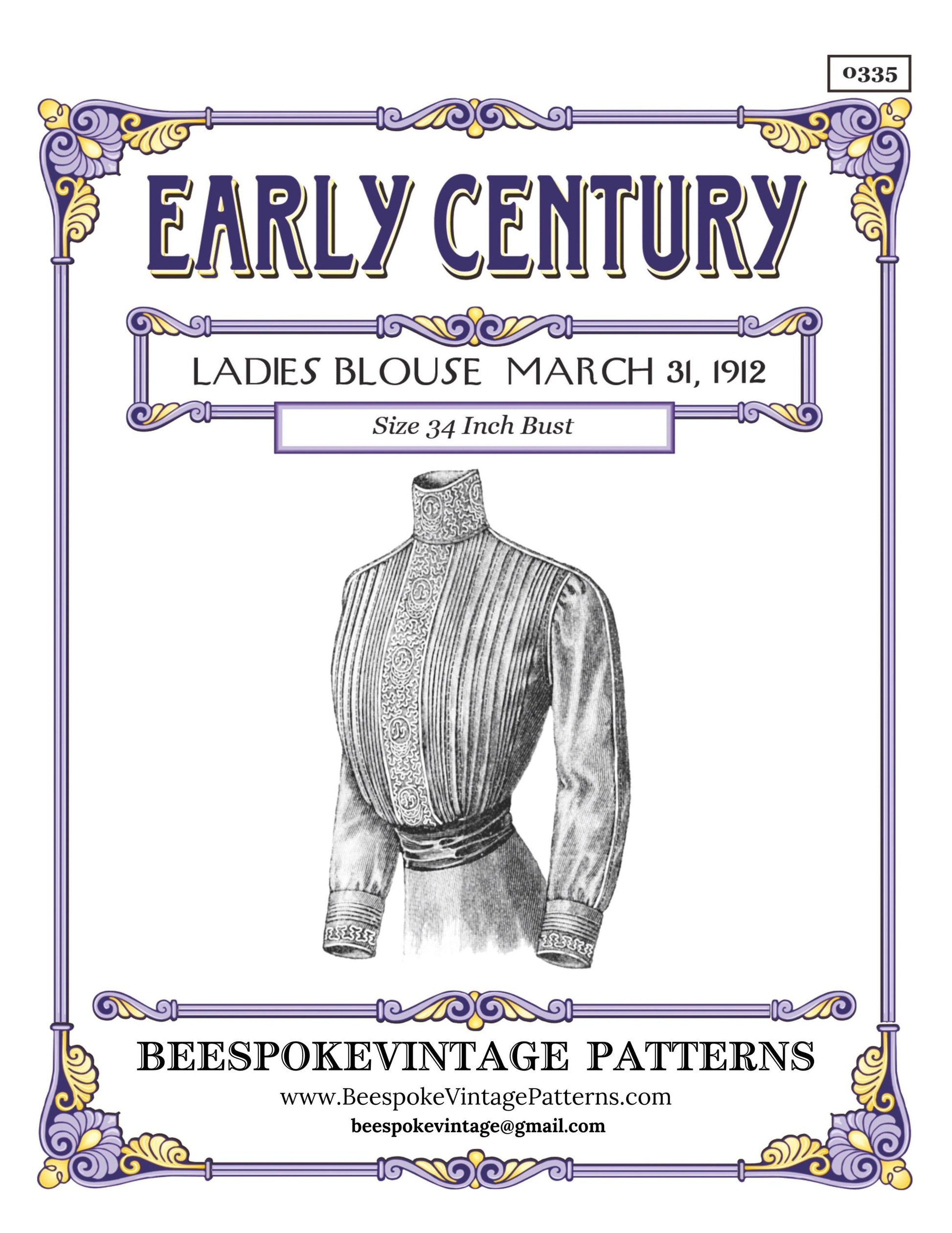 1912 Ladies Blouse With Soutache Detailing - INSTANT DOWNLOAD - Pattern #E0335 - 34 Inch Bust [PDF - PRINT AT HOME]