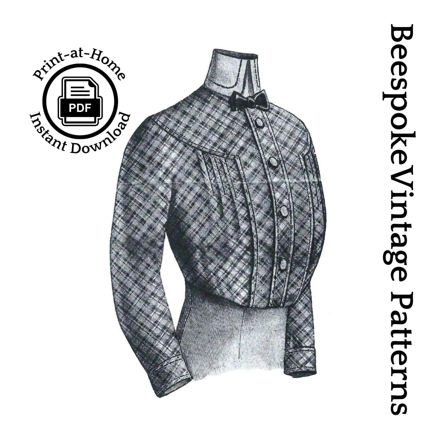 1912 Ladies Blouse With Detachable Collar - INSTANT DOWNLOAD - Pattern #E0219 - 34 Inch Bust [PDF - PRINT AT HOME]