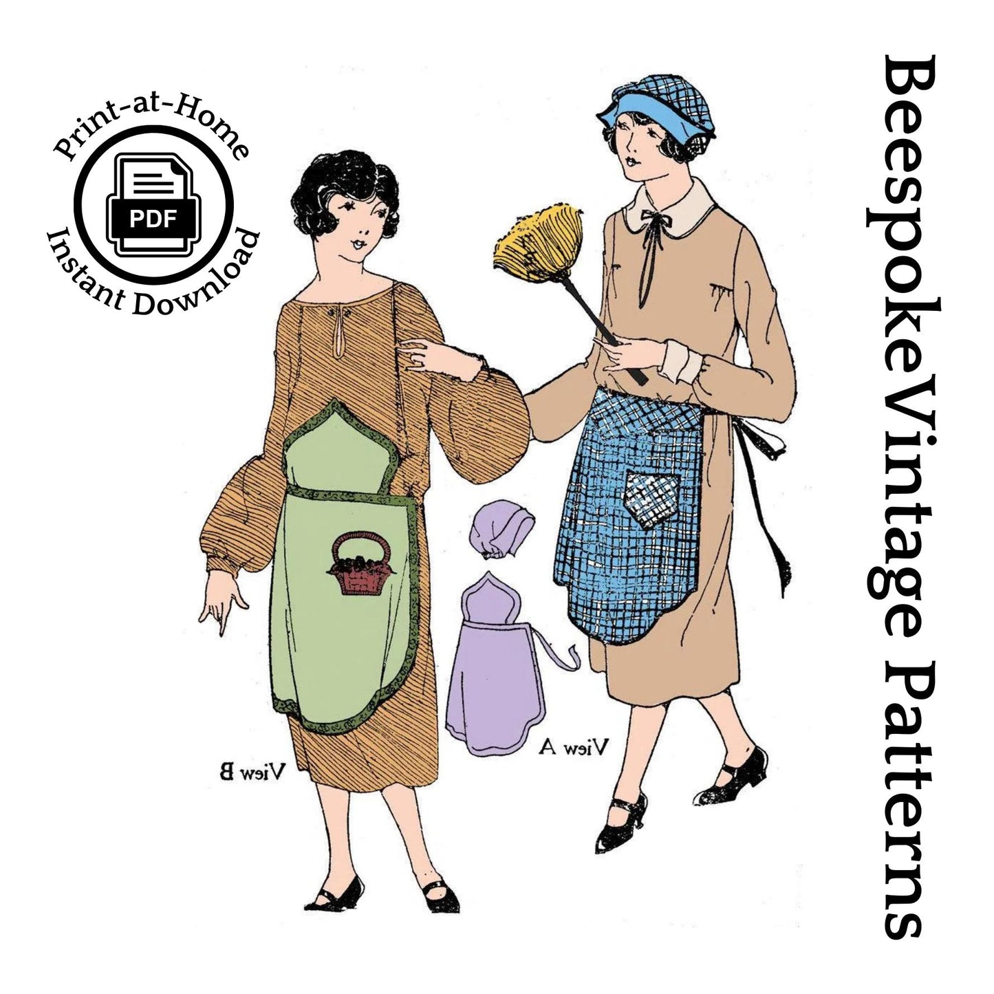 1920s Ladies Apron & Cap - INSTANT DOWNLOAD - Reproduction 1919/1920 Sewing Pattern #Z0104 - One Size [PDF - PRINT AT HOME]