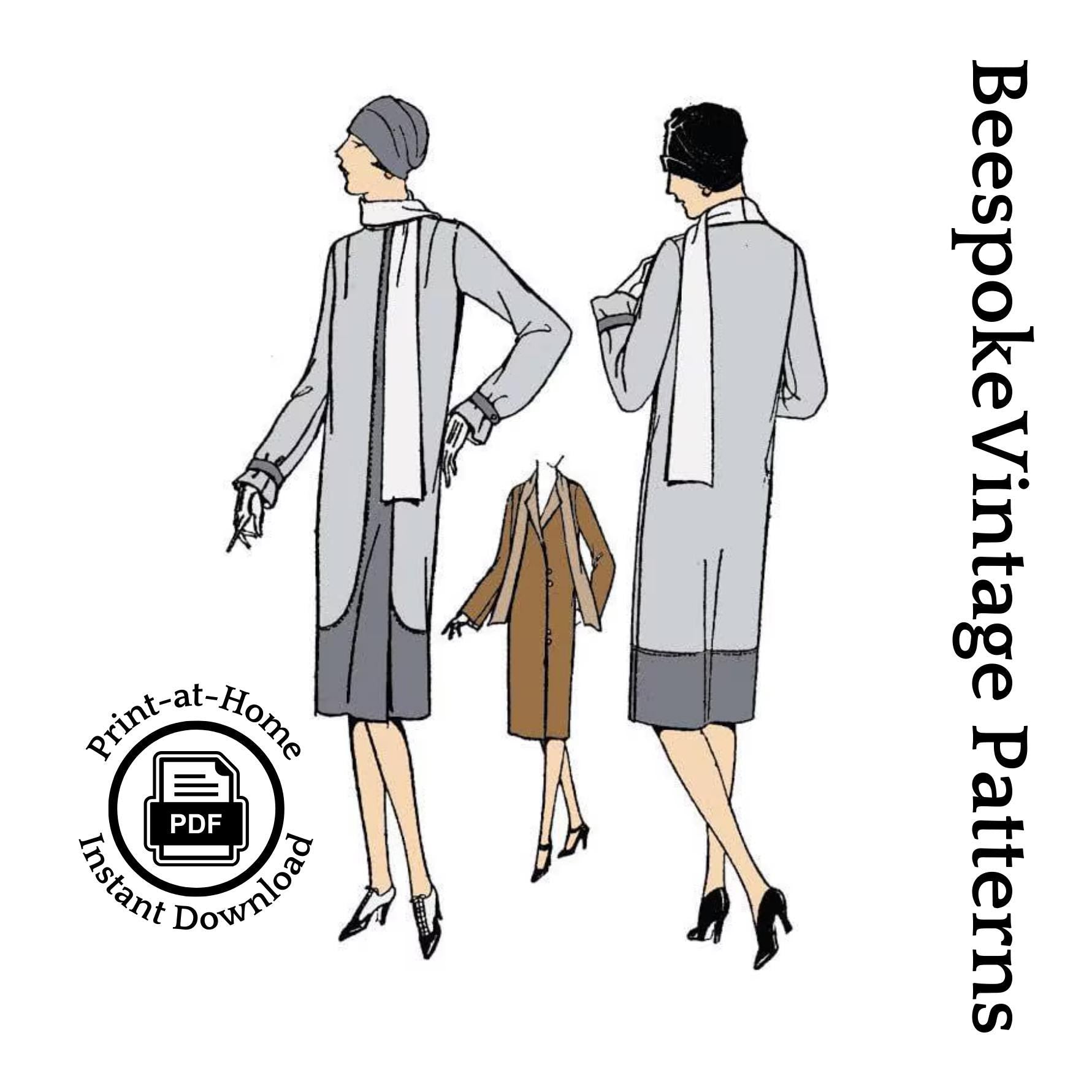 1920s Ladies Coat With Scarf & Band Detail - INSTANT DOWNLOAD - Reproduction 1927 Sewing Pattern #Z3824 - 36 Inch Bust [PDF - PRINT AT HOME]