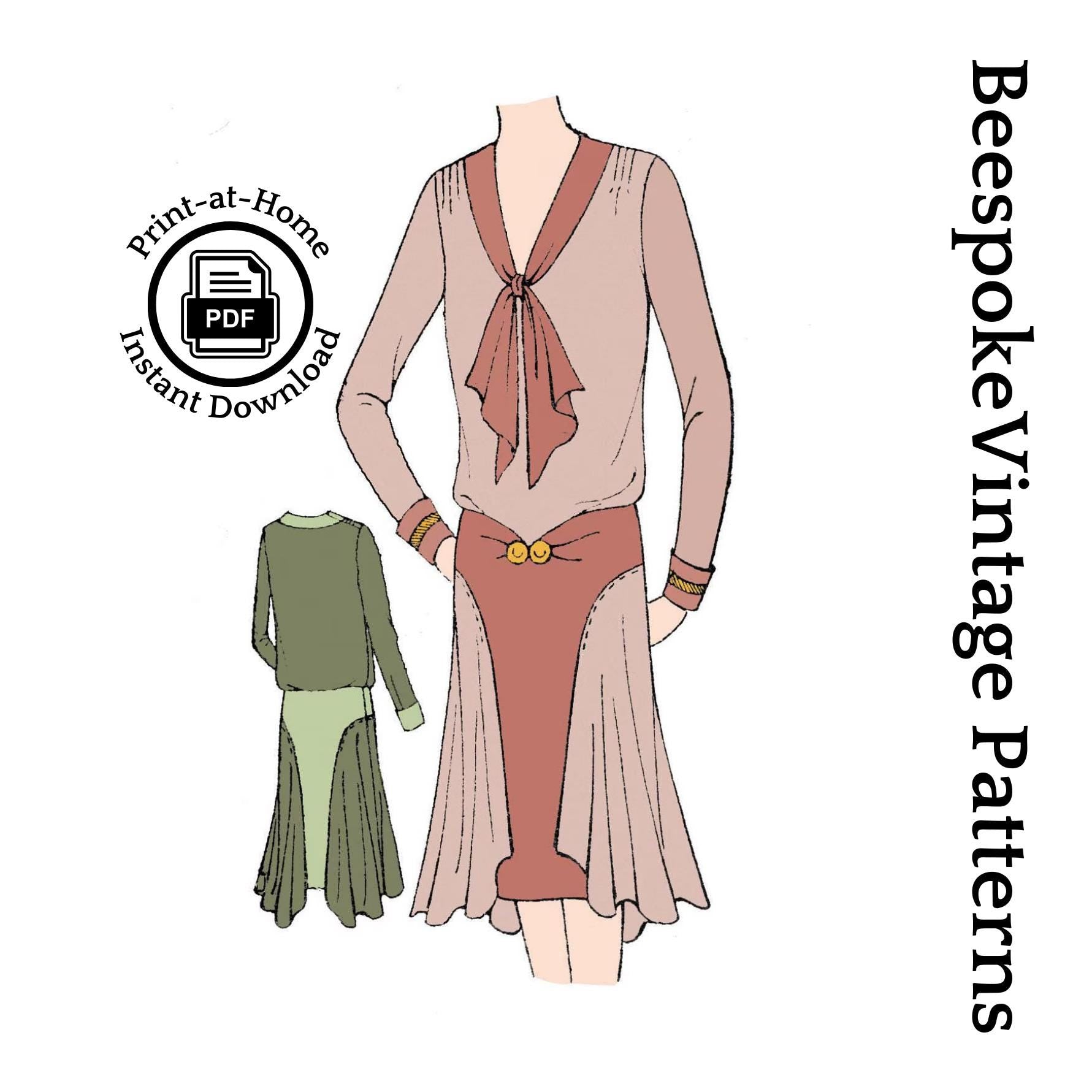 1920s Ladies Dress With Side Drapes - INSTANT DOWNLOAD - Reproduction 1929 Sewing Pattern #Z6254 - 40 Inch Bust [PDF - PRINT AT HOME]