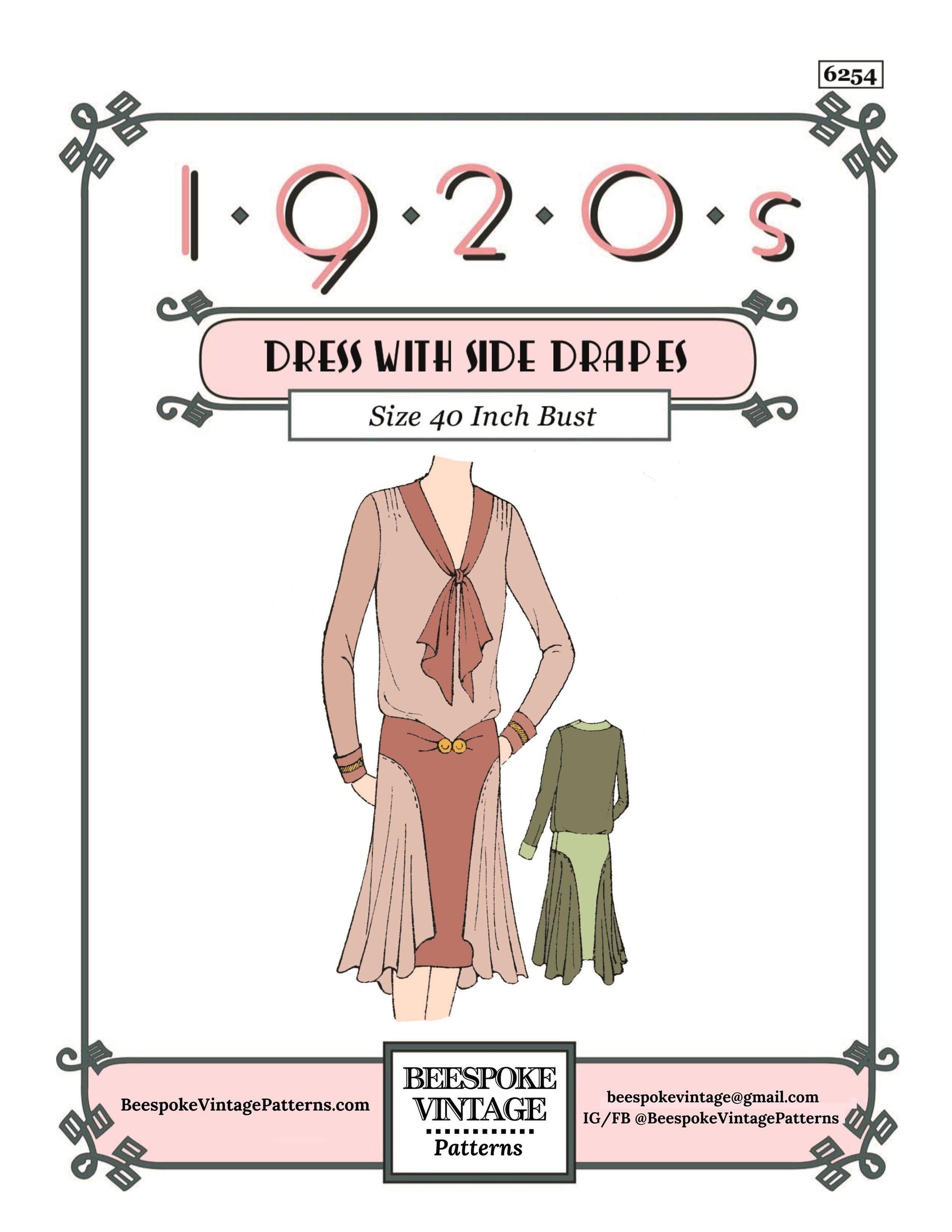 1920s Ladies Dress With Side Drapes - INSTANT DOWNLOAD - Reproduction 1929 Sewing Pattern #Z6254 - 40 Inch Bust [PDF - PRINT AT HOME]