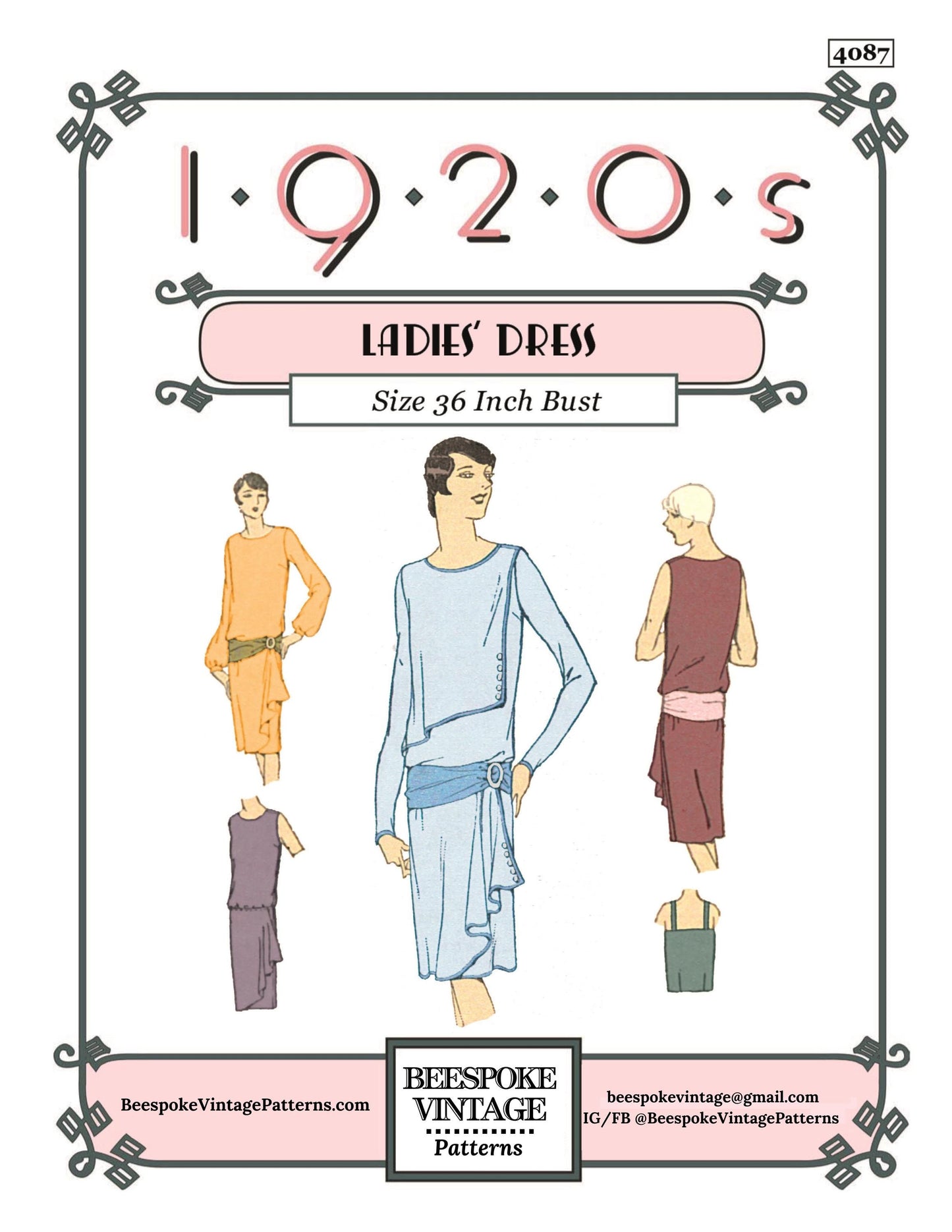 1920s Ladies Dress With Tunic Front - INSTANT DOWNLOAD - Reproduction 1927 Sewing Pattern #Z4087 - 36 Inch Bust [PDF - PRINT AT HOME]