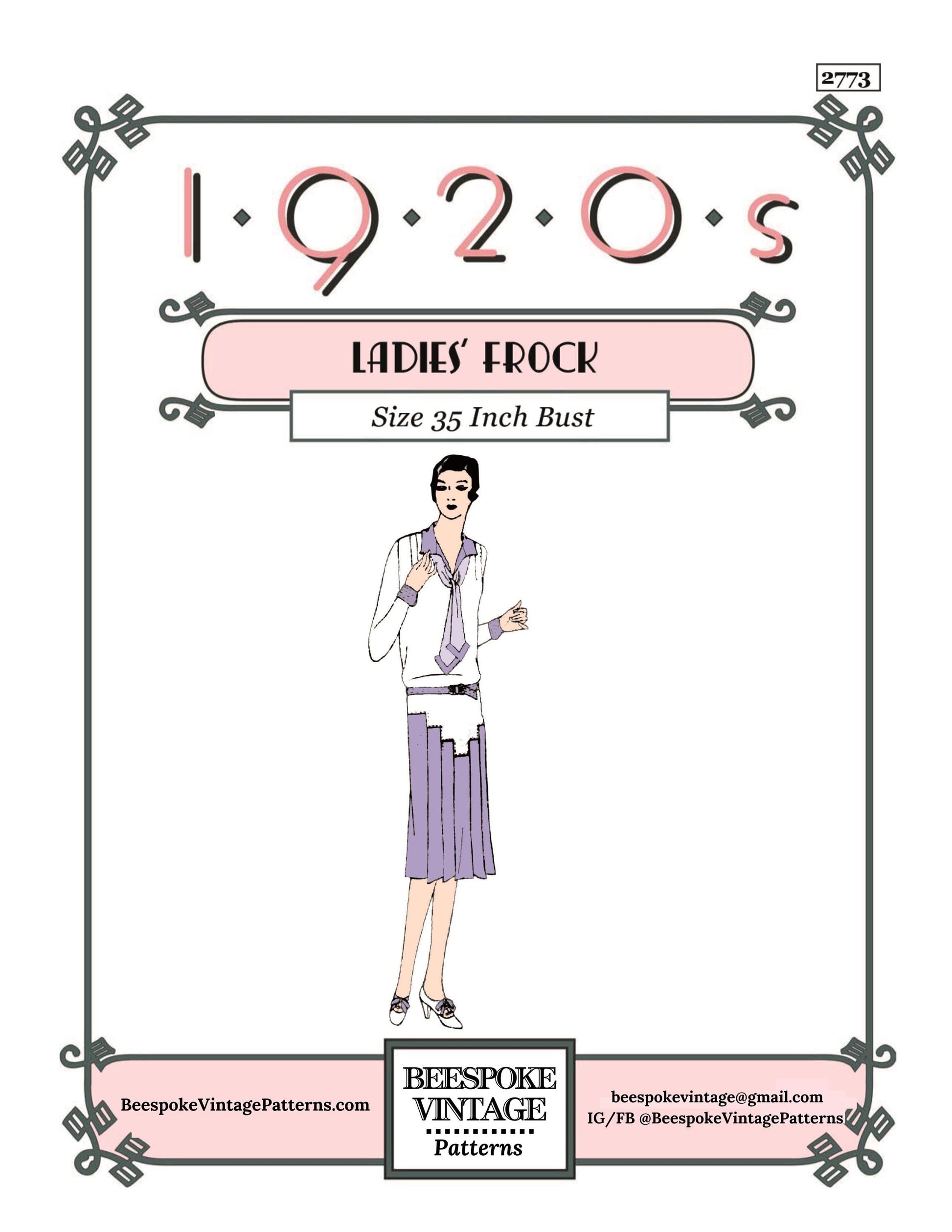 1920s Ladies Frock with Pleated Inset - INSTANT DOWNLOAD - Reproduction 1928 Sewing Pattern #Z2773 - 35 Inch Bust [PDF - PRINT AT HOME]