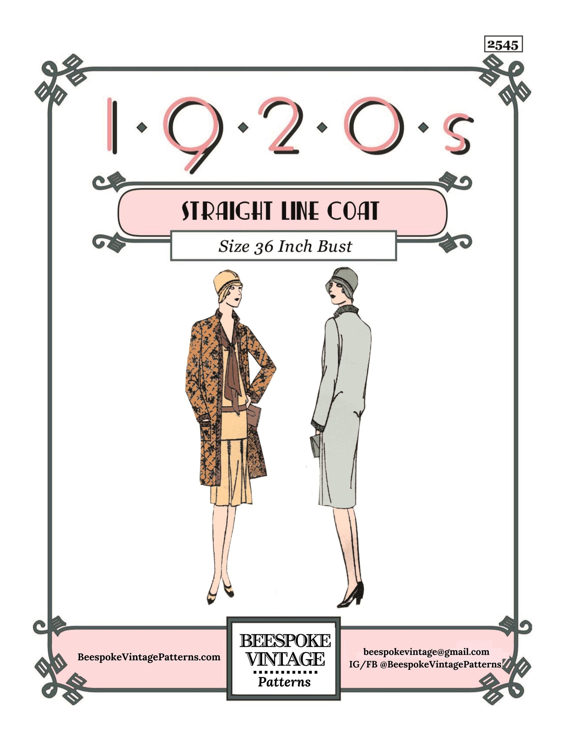 1920s Ladies Straight Coat With Optional Quilting - INSTANT DOWNLOAD - Reproduction 1929 Pattern #Z2545 - 36 Inch Bust [PDF - PRINT AT HOME]