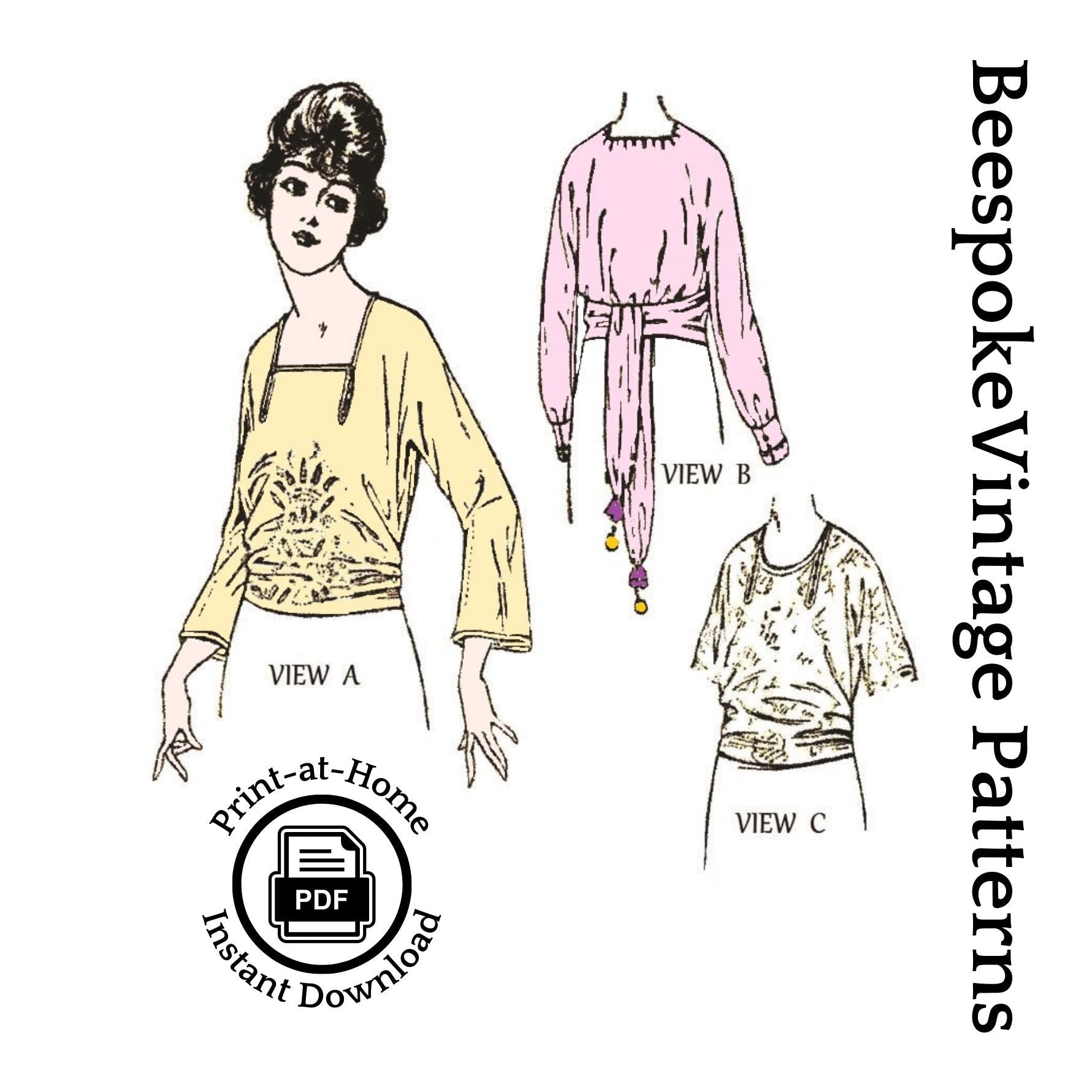 1920s Ladies Slip-Over Blouse In Kimono Style - INSTANT DOWNLOAD - Reproduction 1921 Sewing Pattern #Z2691 - 34 Bust [PDF - PRINT AT HOME]