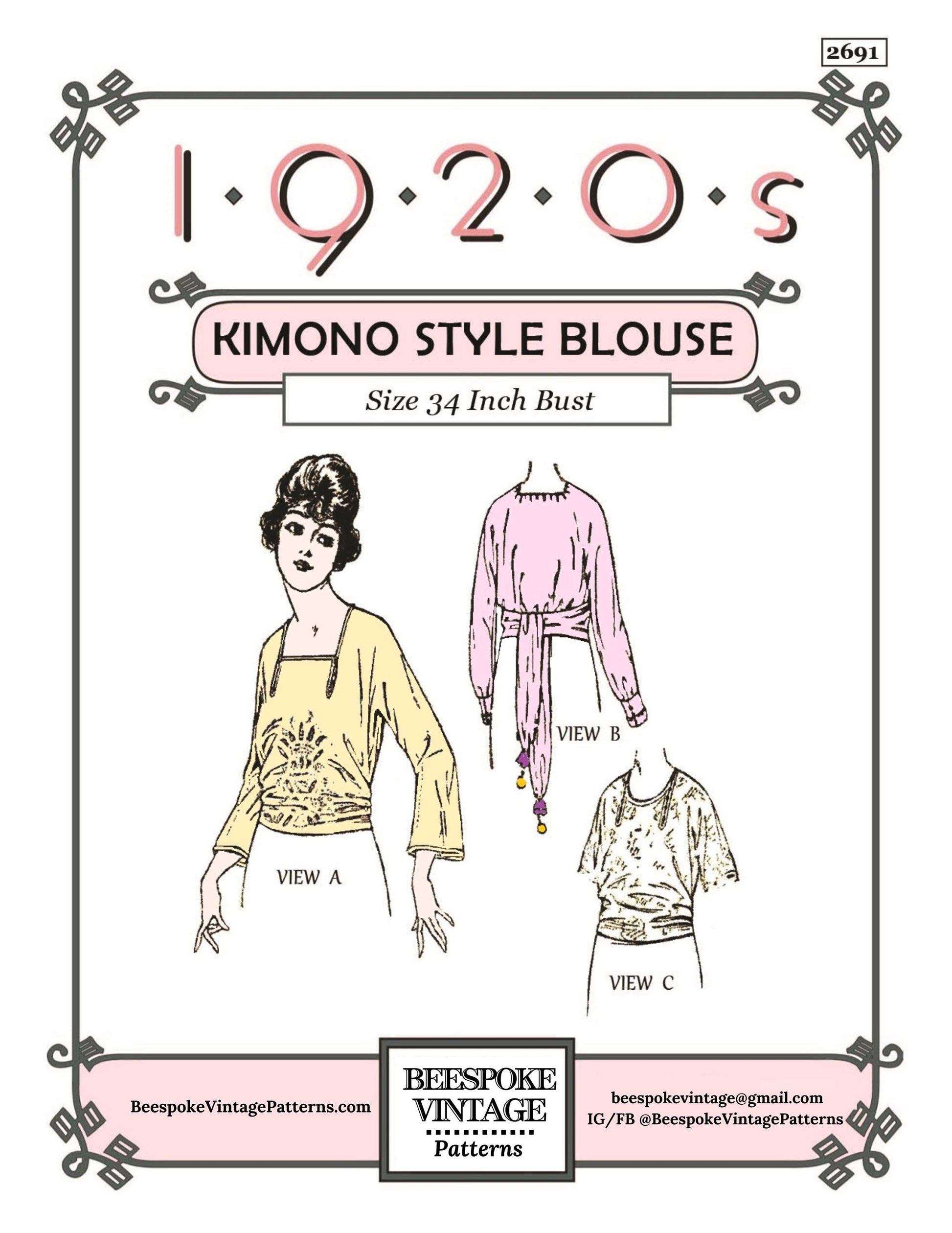 1920s Ladies Slip-Over Blouse In Kimono Style - INSTANT DOWNLOAD - Reproduction 1921 Sewing Pattern #Z2691 - 34 Bust [PDF - PRINT AT HOME]