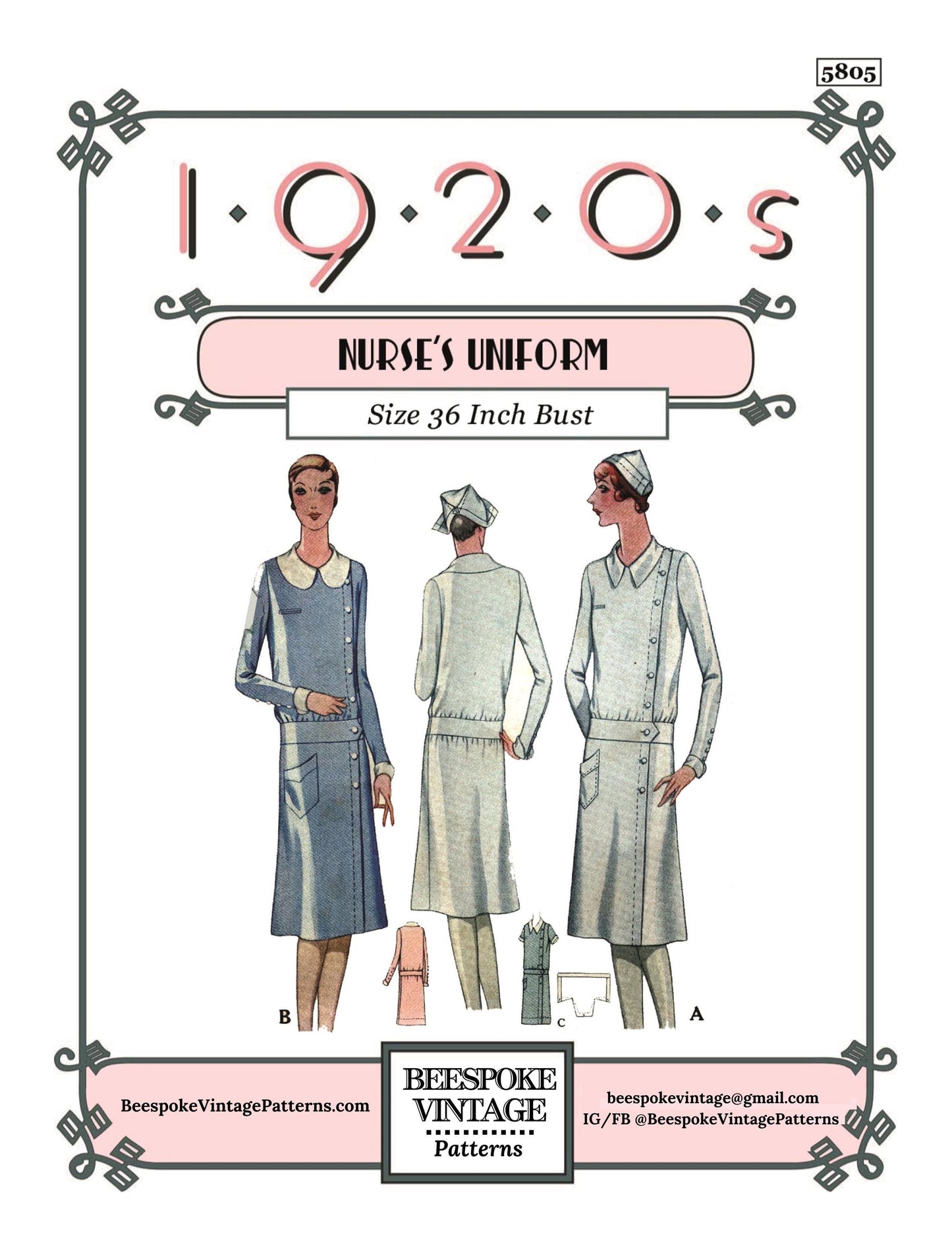 1920s Ladies Service Or Nurse's Uniform - INSTANT DOWNLOAD - Reproduction 1929 Sewing Pattern #Z5805 - 36 Inch Bust [PDF - PRINT AT HOME]