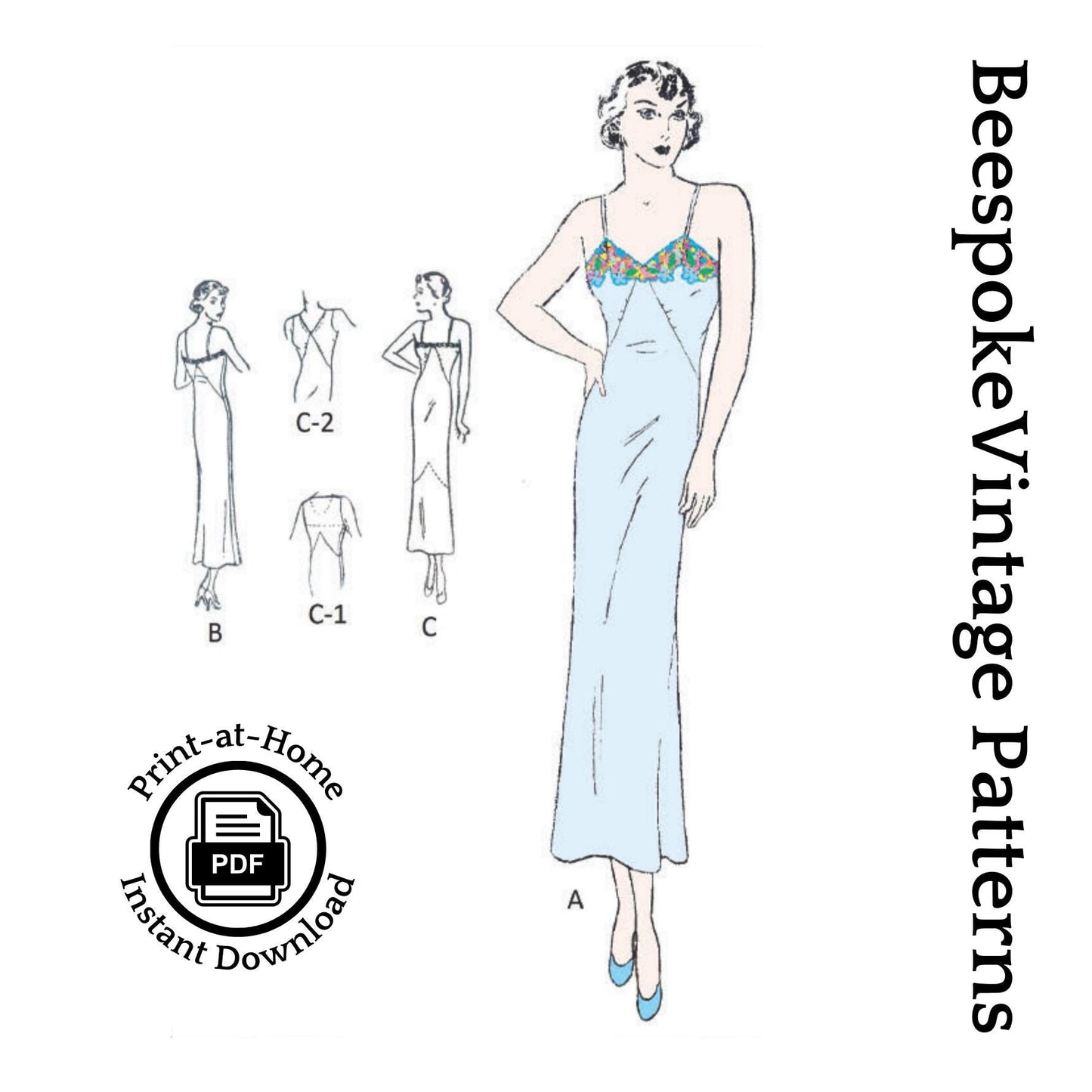 1930s Ladies Bias Slip Shadow Proof Front - INSTANT DOWNLOAD - Reproduction 1933 Sewing Pattern #T5308 - 34 Inch Bust [PDF - PRINT AT HOME]
