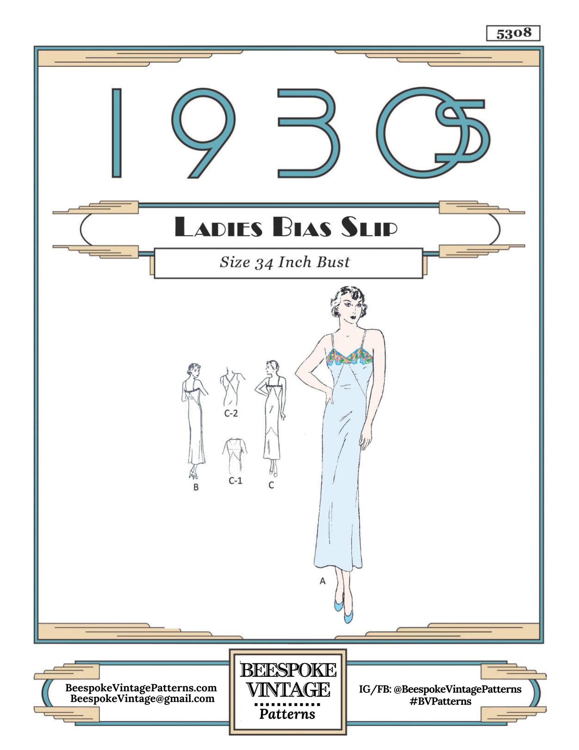 1930s Ladies Bias Slip Shadow Proof Front - INSTANT DOWNLOAD - Reproduction 1933 Sewing Pattern #T5308 - 34 Inch Bust [PDF - PRINT AT HOME]