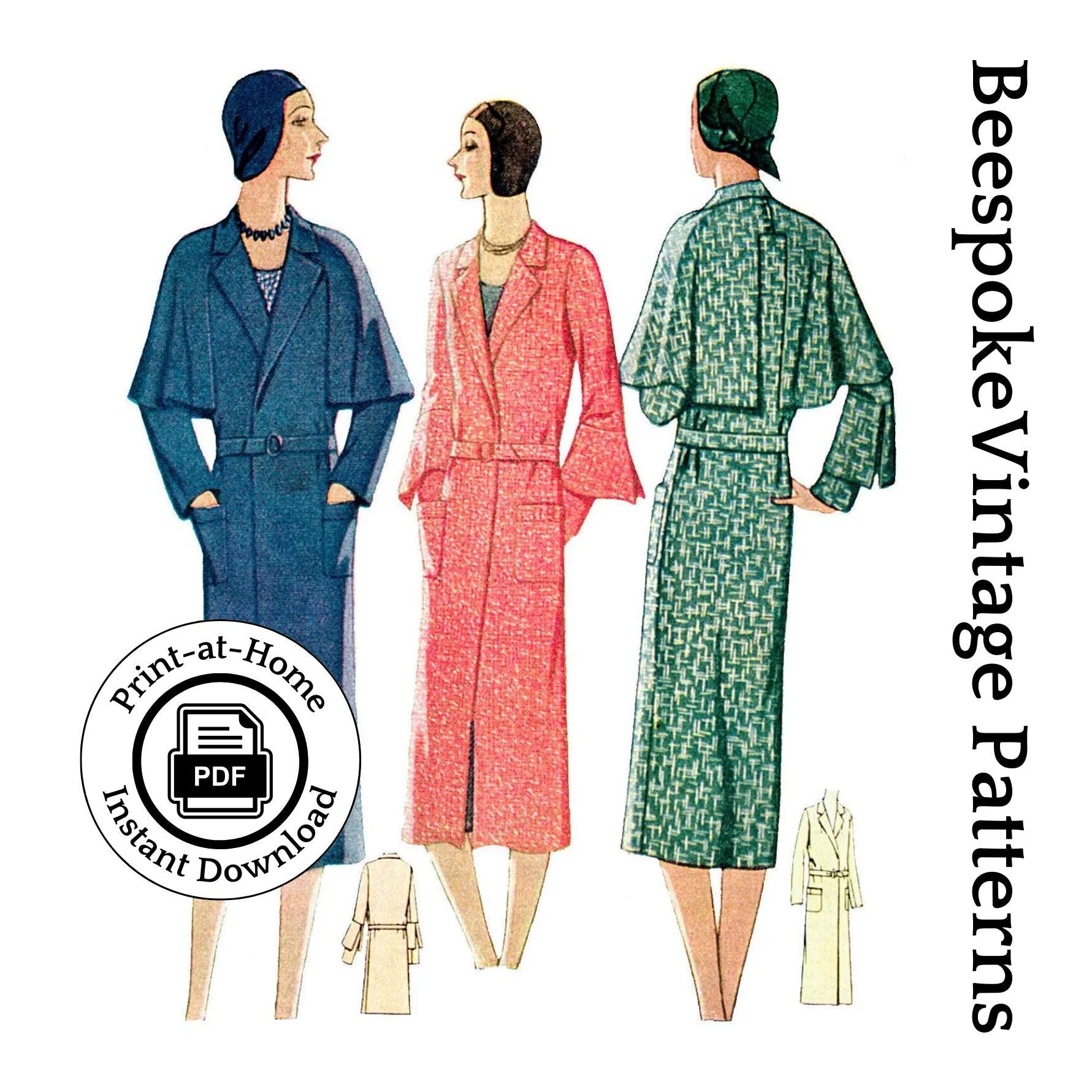 1930 Ladies Coat With Optional Cape - INSTANT DOWNLOAD - Pattern #T6212 - 34 Inch Bust [PDF - PRINT AT HOME]